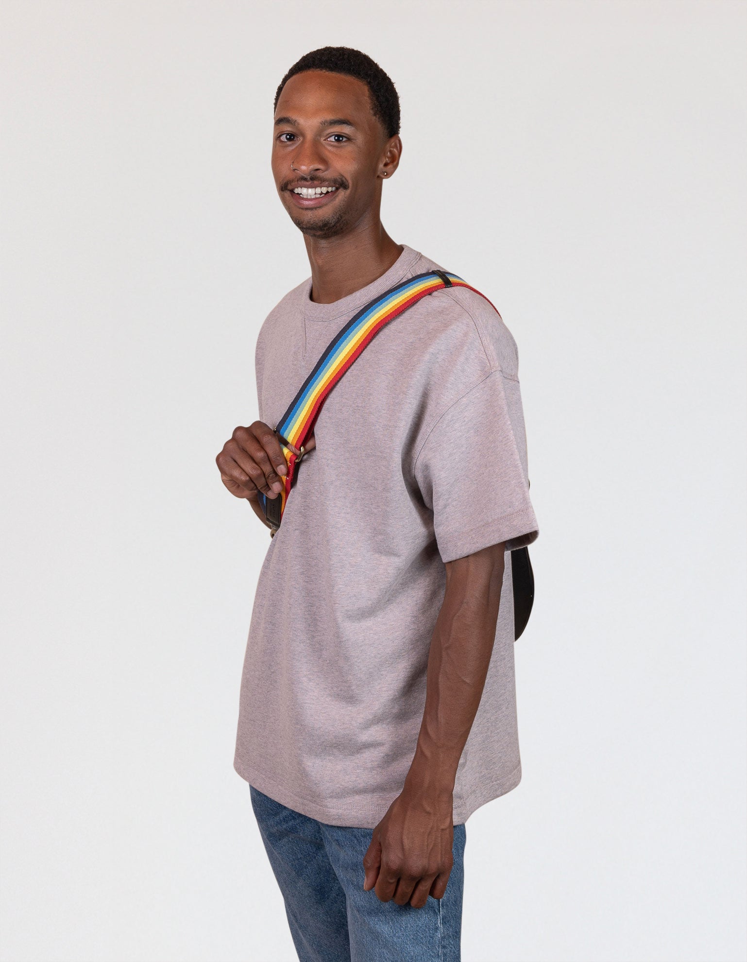 Rainbow Webbing Strap - Multi & Black Classic Leather