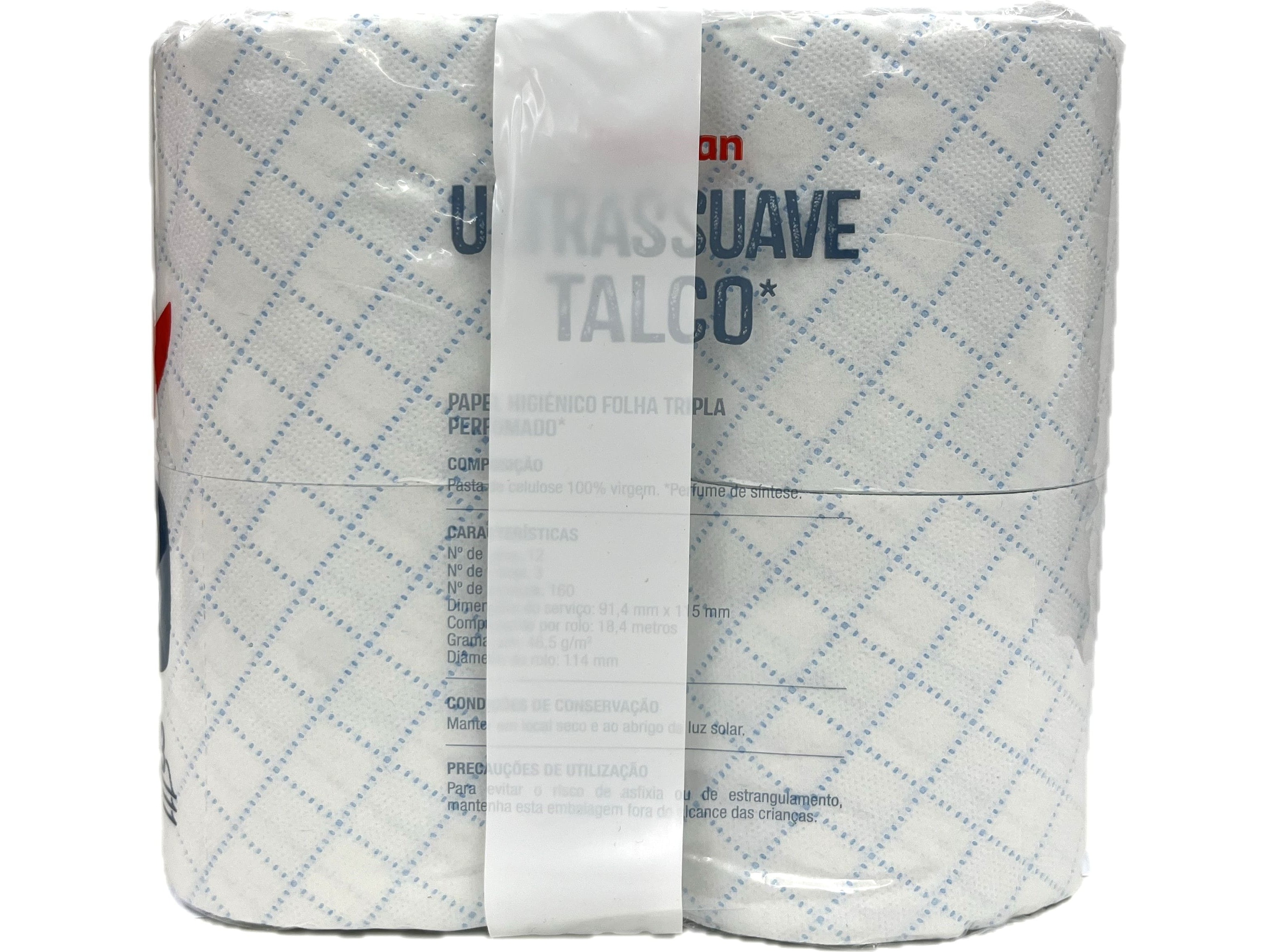 PAPEL HIGIÉNICO AUCHAN ULTRASSUAVE TALCO 3 FOLHAS 12 ROLOS