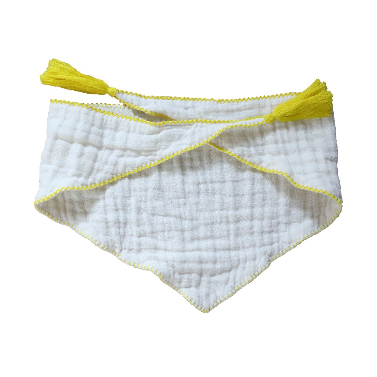 Foulard écru pompons jaune - Aqua Flower Amande