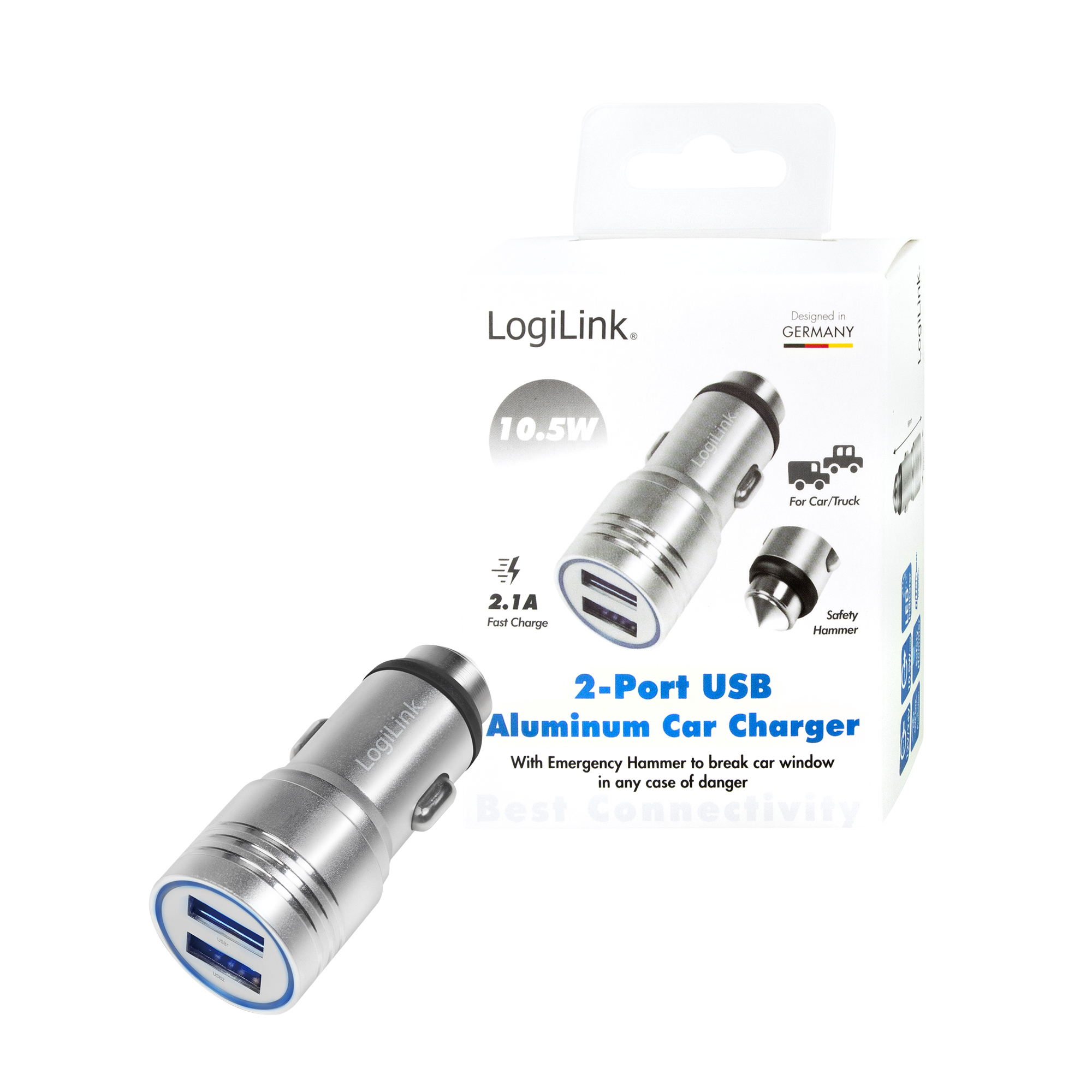 Ladeadapter Auto mit 2 USB Ports silber