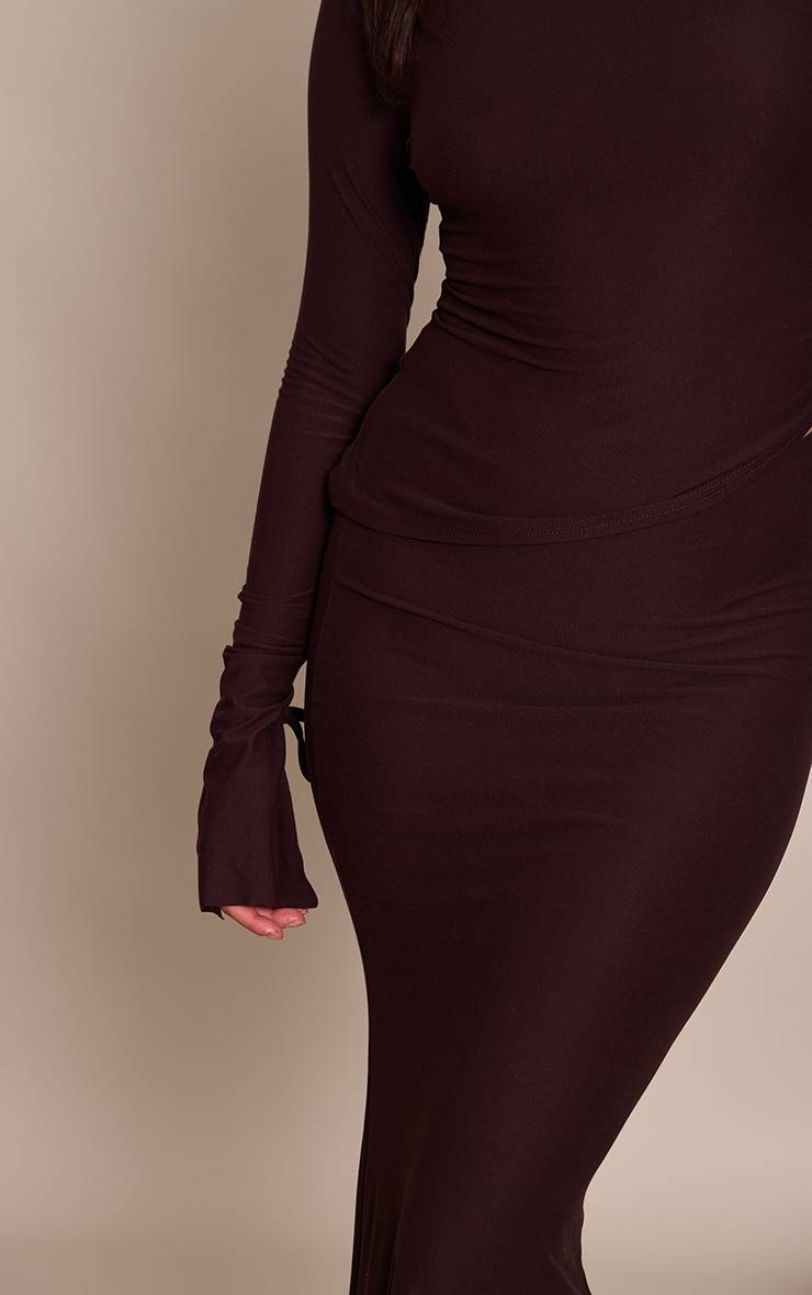 Marron Foncé Jupe Longue À Panneaux Asymétriques Toucher Doux