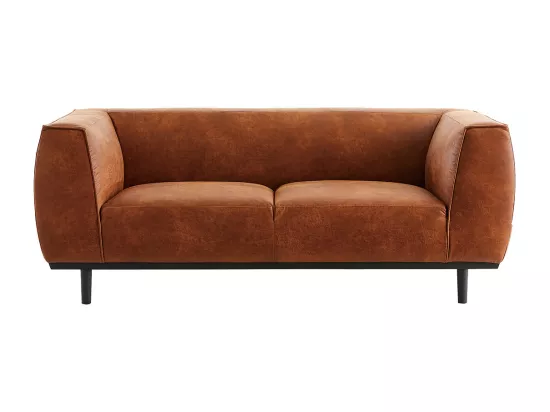 Canapé design 2-3 places en cuir aspect vieilli marron cognac MORRIS