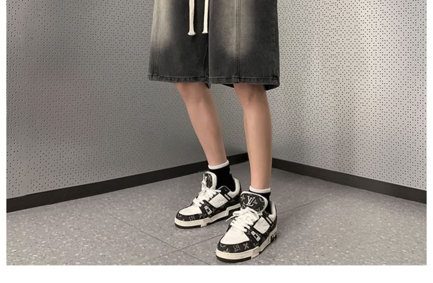 emeisa - Gewassen wijde denim shorts met trekkoord in de taille