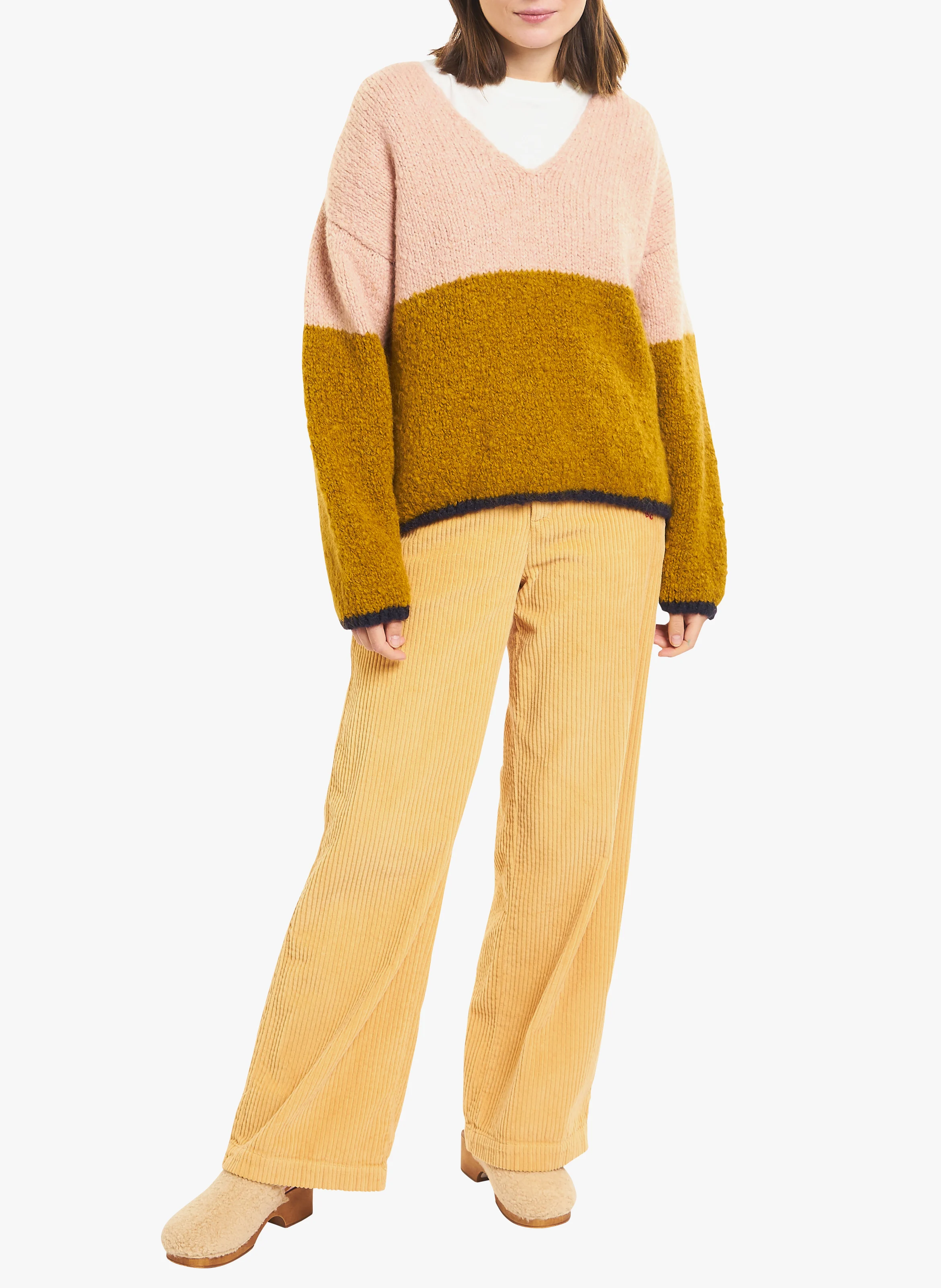 Pull col V en maille épaisse | Multicolore