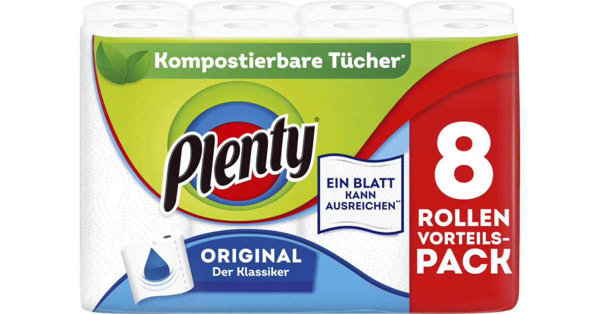 Plenty Original Küchenrolle 8x 45 Blatt 2-lagig