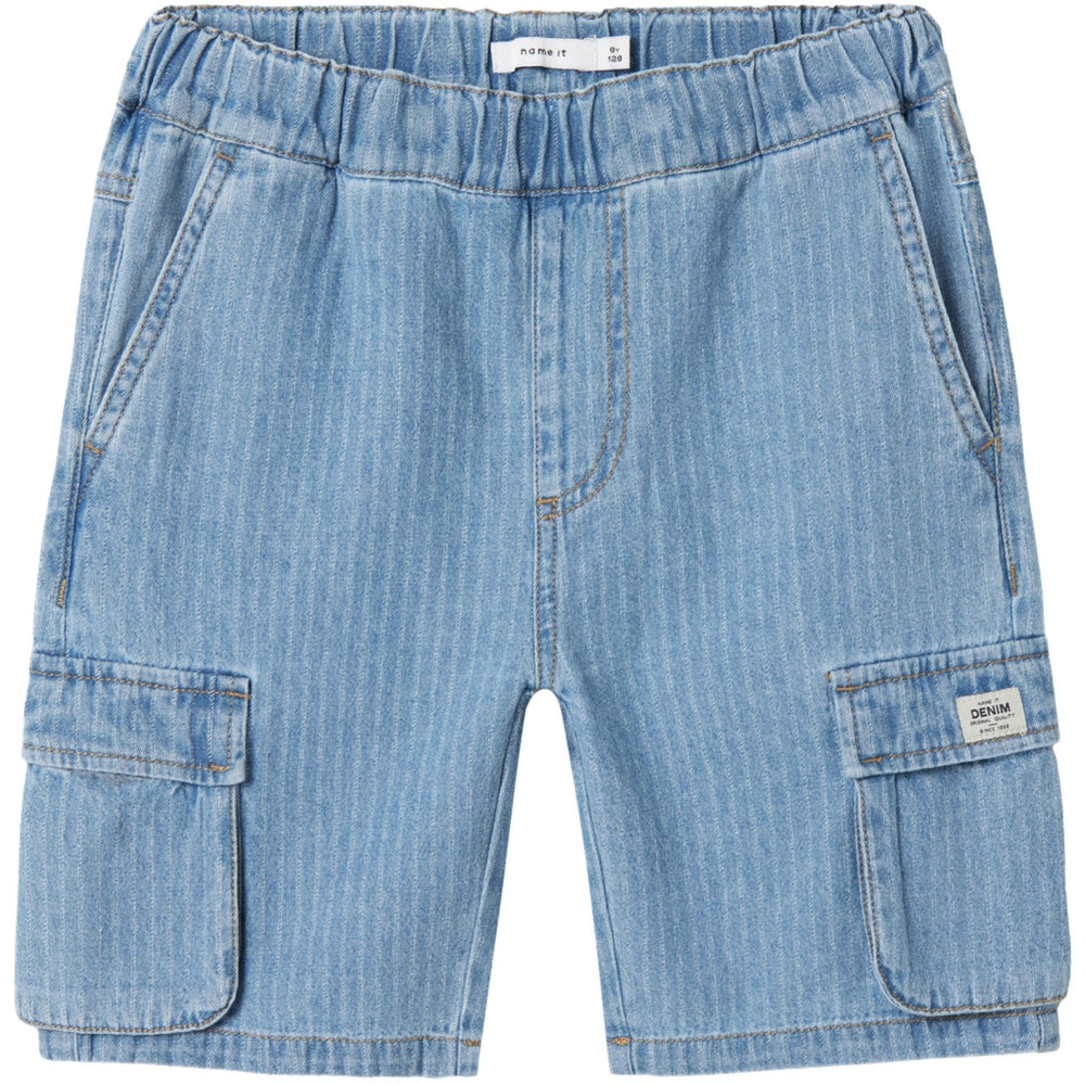 Køb Name It Light Blue Denim Stripes Ryan Cargo Denim Shorts