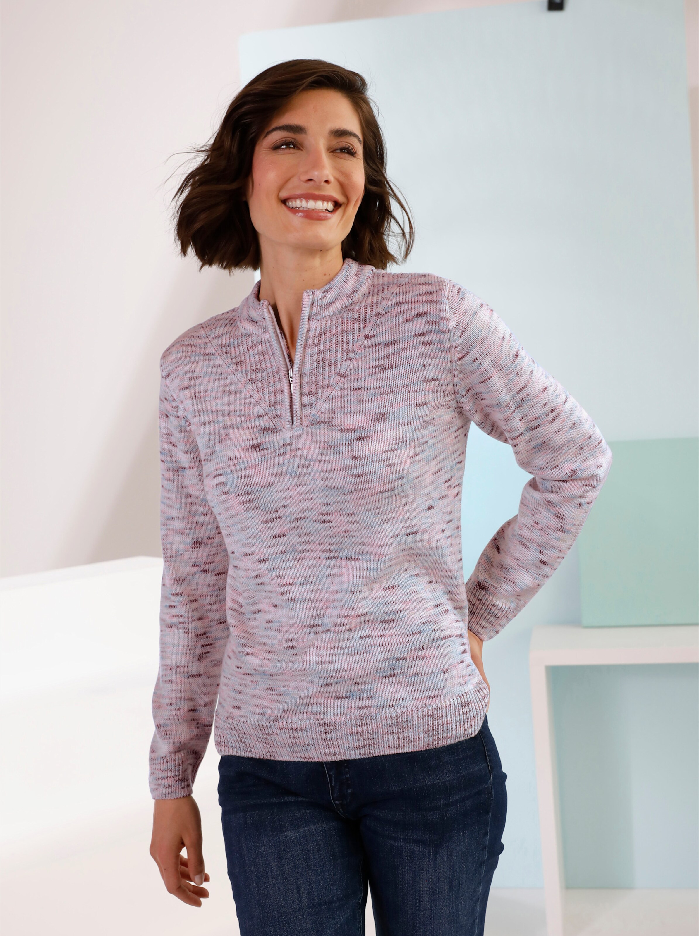 Stehkragenpullover mit Reißverschluss