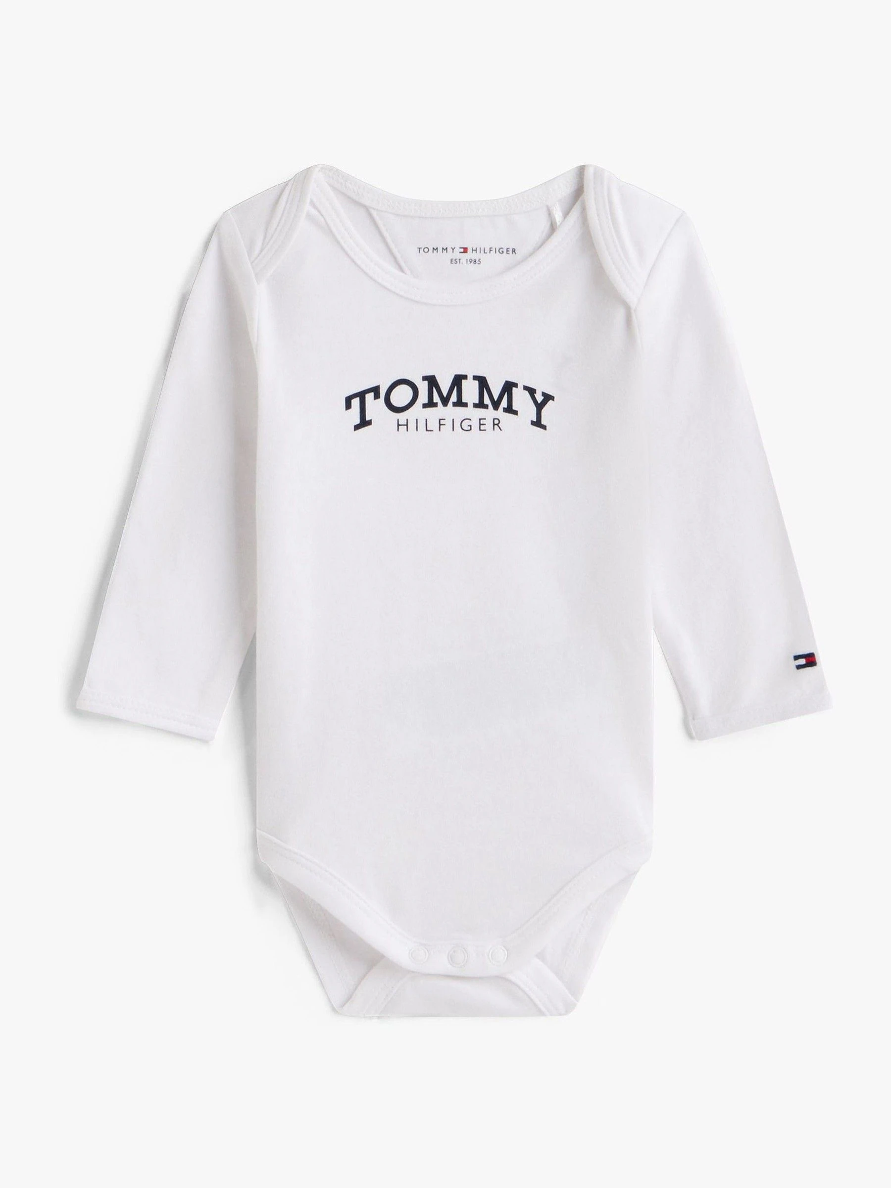 Wit - Tommy Hilfiger Logo Jersey Long Sleeve Bodysuit