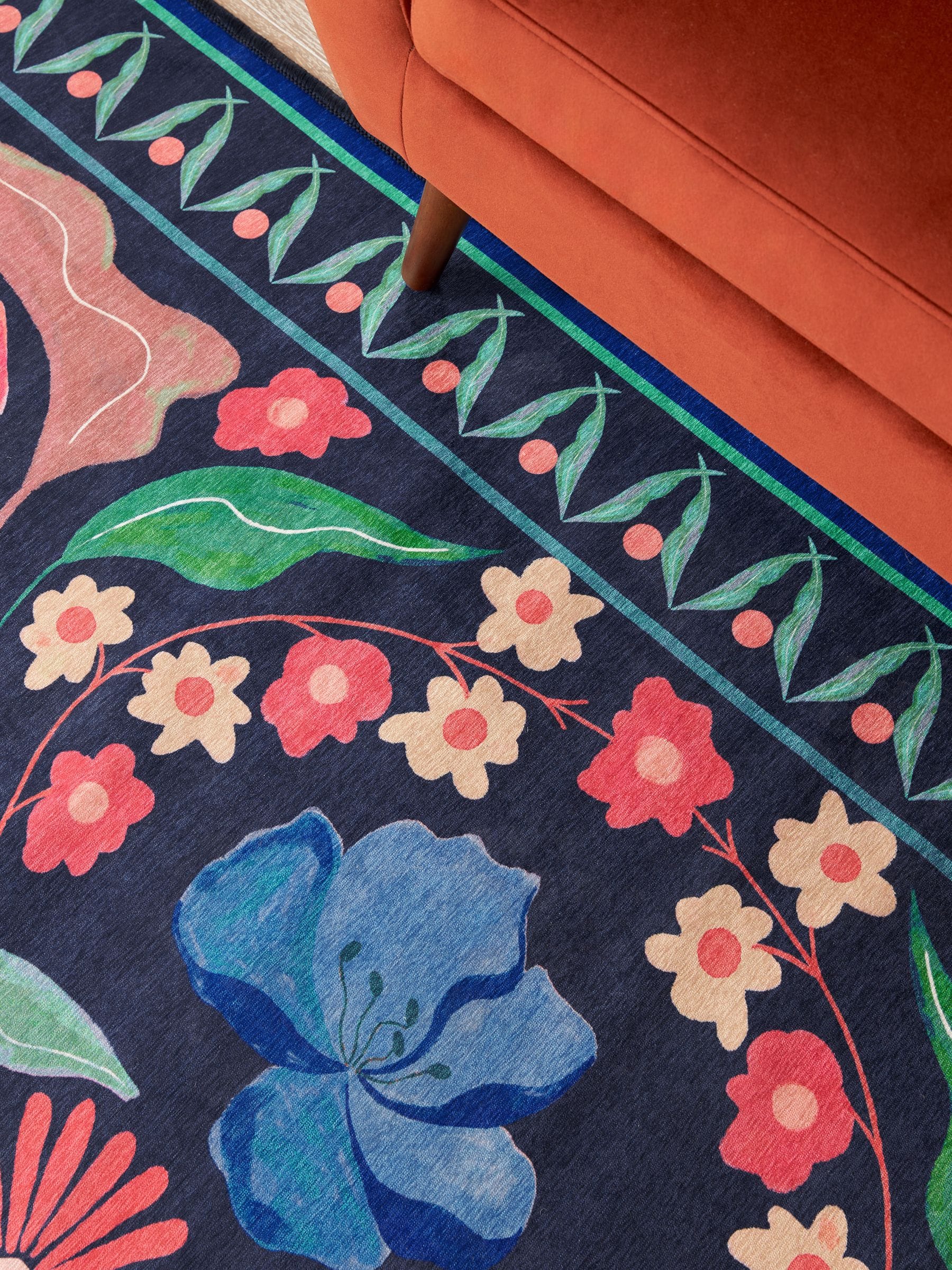 Washable Bettie vloerkleed met bloemenprint