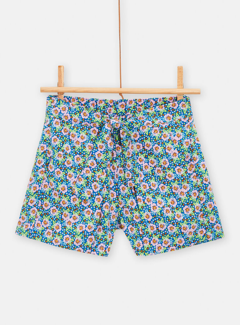 Short vert d'eau avec broderies fleuries pour fille