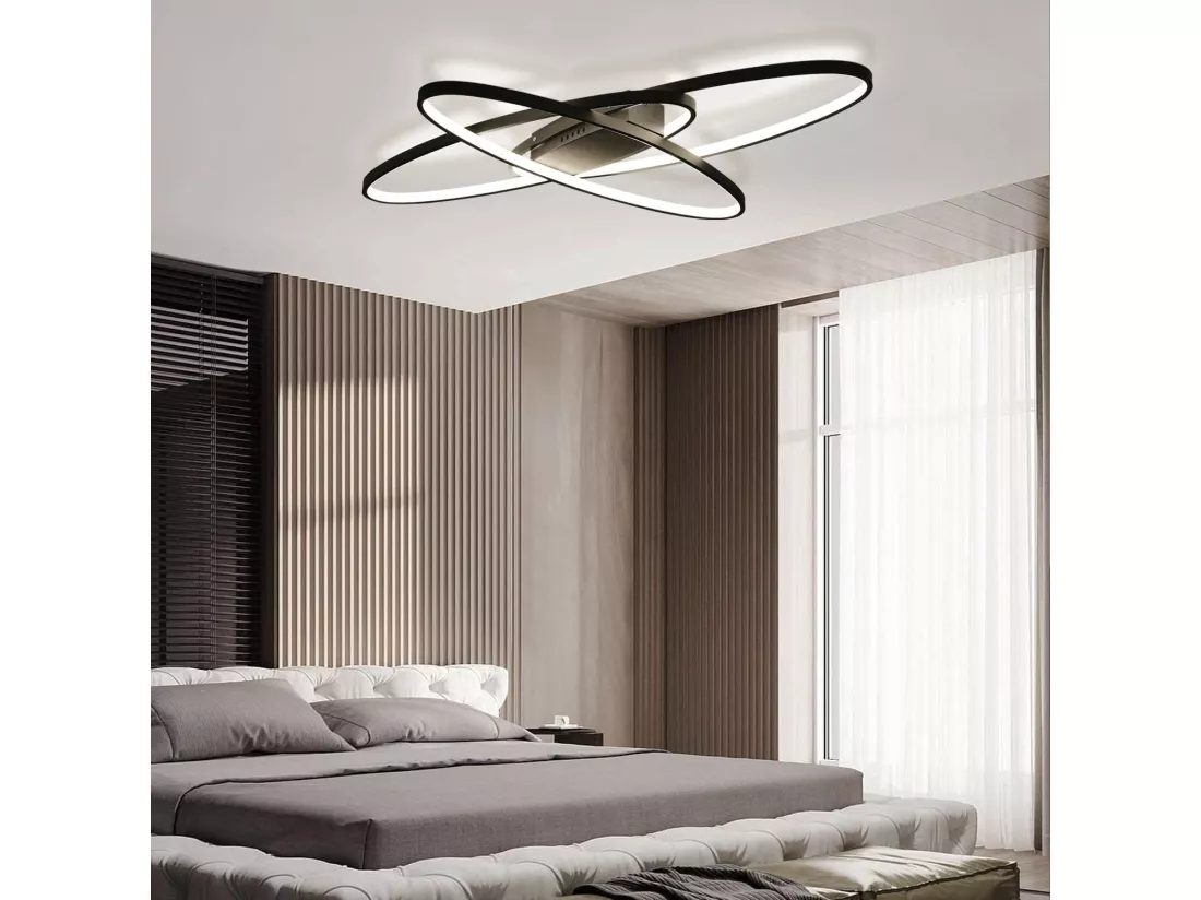 NETTLIFE Plafonnier LED Noir 75 W à intensité variable avec télécommande Intérieur Moderne pour Salon Chambre Cuisine Salle à Manger et Bureau