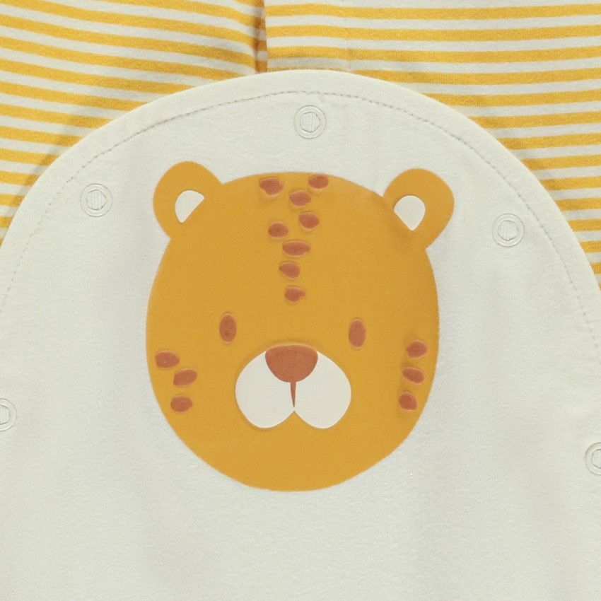 Dors-bien rayé avec print fantaisie tête de tigre pour bébé garçon - Ecru