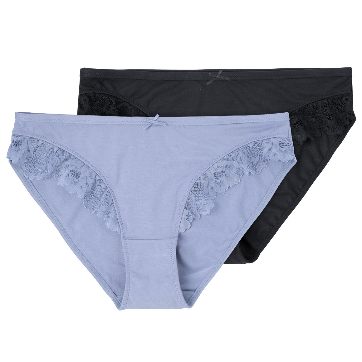 Gina Benotti 2 Damen Slips mit Spitzenbesatz hellblau / dunkelblau