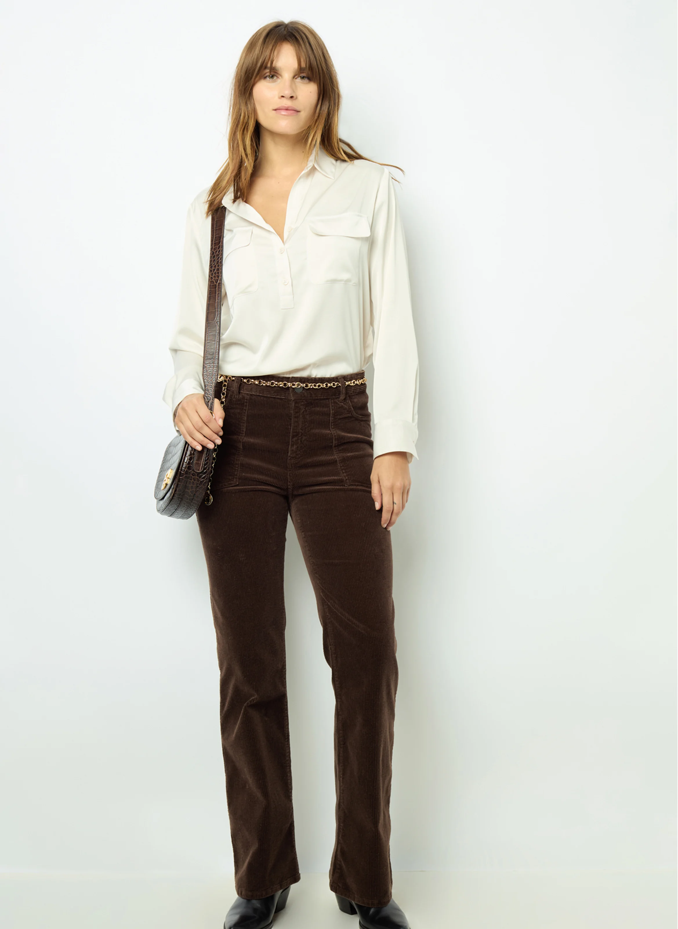 BRIGITTE - Blouse droite fluide satinée| Blanc