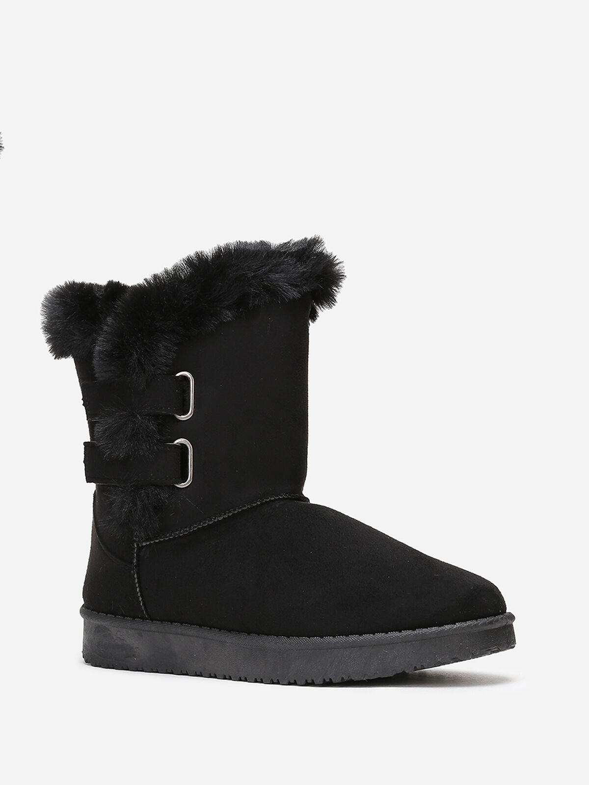 Boots en suédine et fausse fourrure à scratchs- Noir