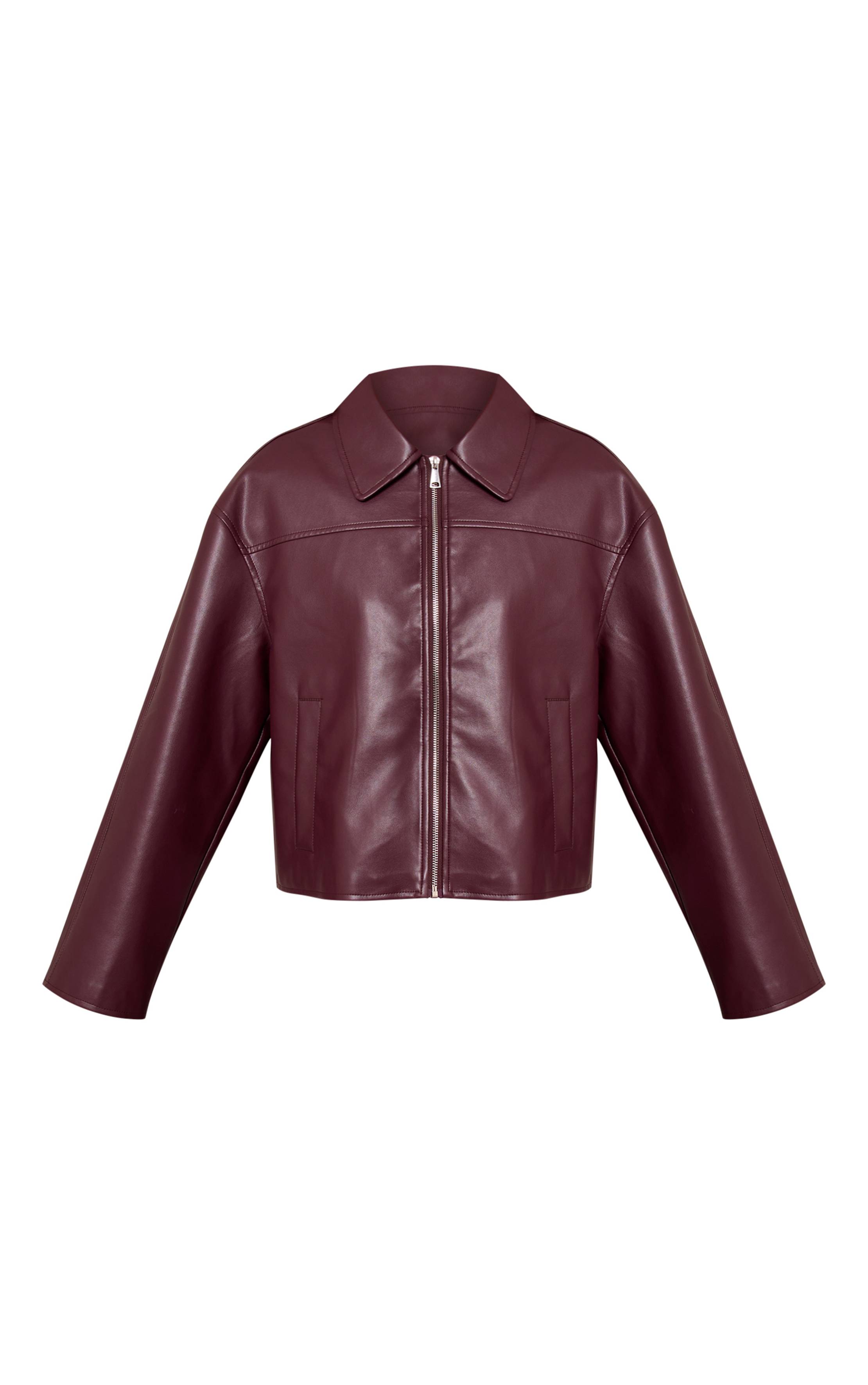 Rouge Bordeaux Veste En Synthétiquecuir Avec Fermeture Éclair