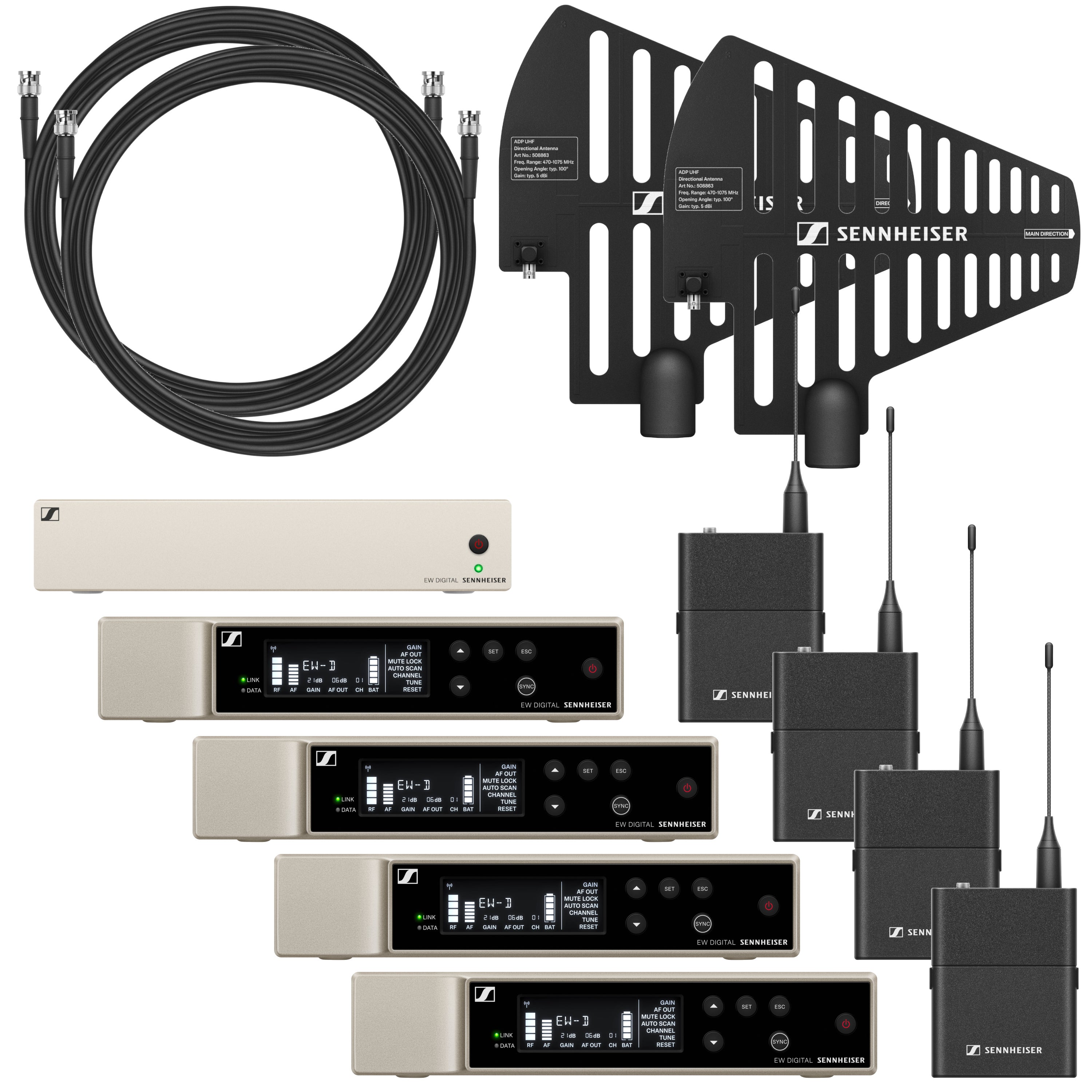 Sennheiser 4 x EW-D SK Base Set S1-7 + EW-D ASA + 2 x ADP UHF draadloos beltpack systeem (606.2 - 662 MHz)