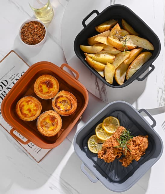 Sammenklappelig firkantet Air Fryer silikoneform 17,5 cm Grå