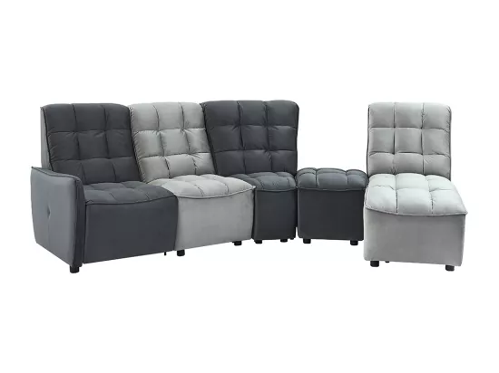 Canapé d'angle relax électrique modulable en velours gris clair et anthracite ALFORD