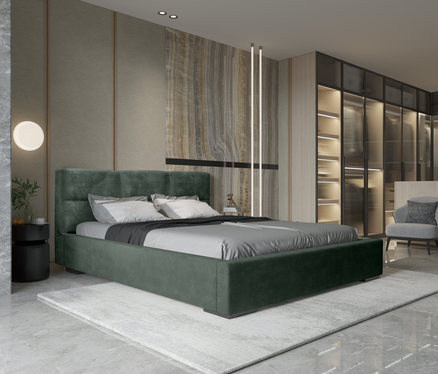 Trae Mobler Porto 140 x 200 cm Gestoffeerd Bed Bosgroen