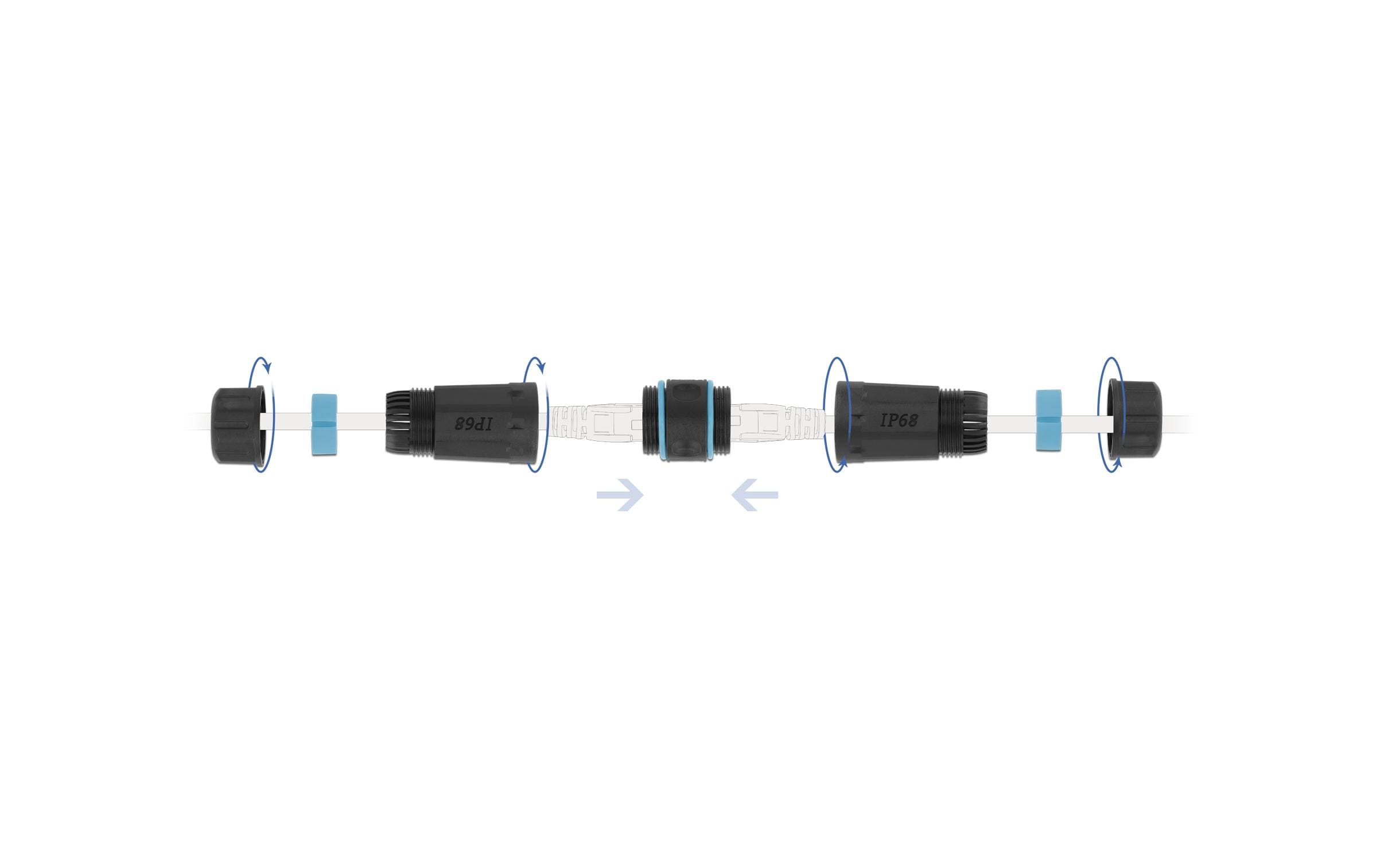 Kupplung RJ-45, Cat.6A, blau, Wasserfest 1 StückDelock Kabelverbinder RJ45 Buchse zu RJ45 Buchse Cat.6A wasserfest