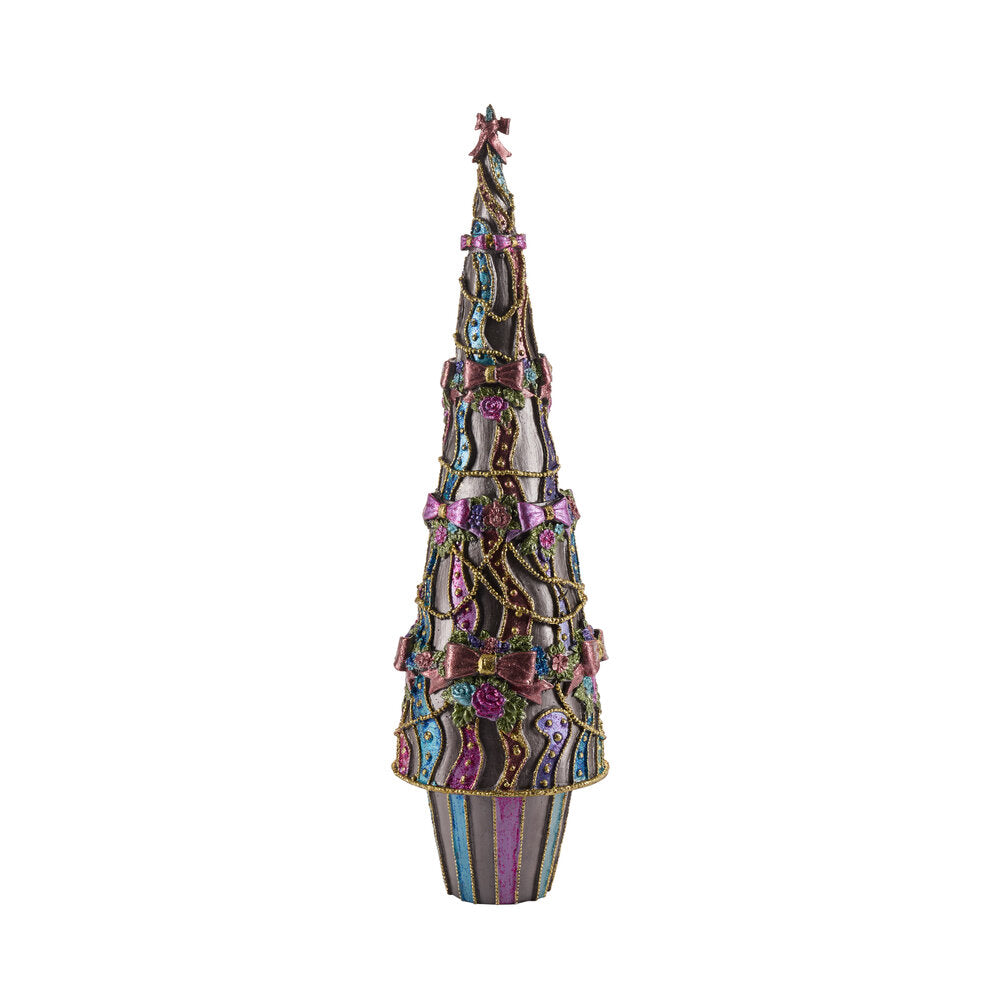Bahne Interior  Juletræ med sløjfer og stribet bund, lilla/rosa - H43 cm