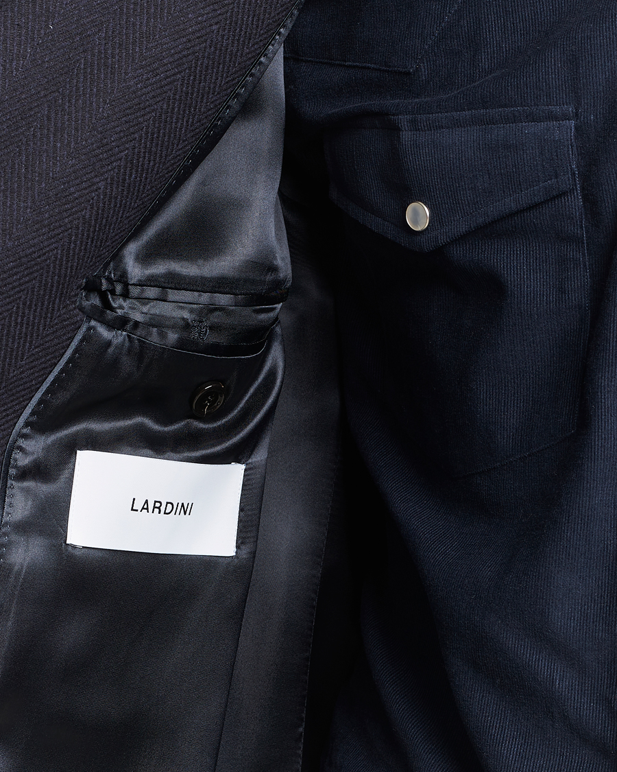 Lardini Wool/Cashmere Herringbone Coat Navy