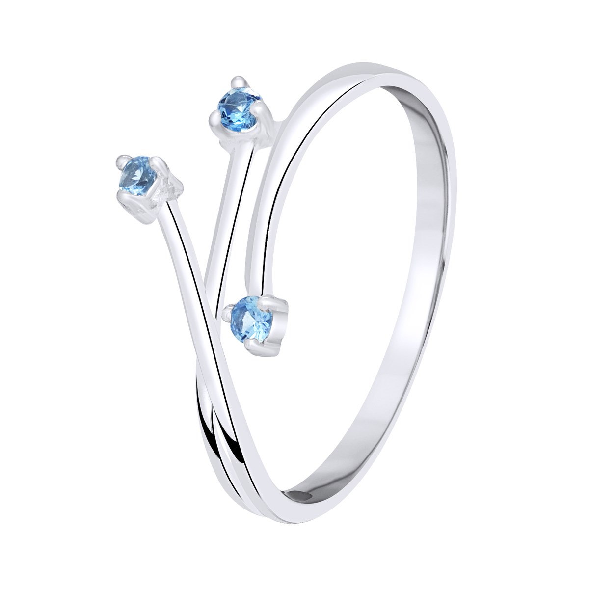 Bague Trilogy - sertie de 3 Oxudes de Zirconuims Bleu Turquoise - Or Blanc