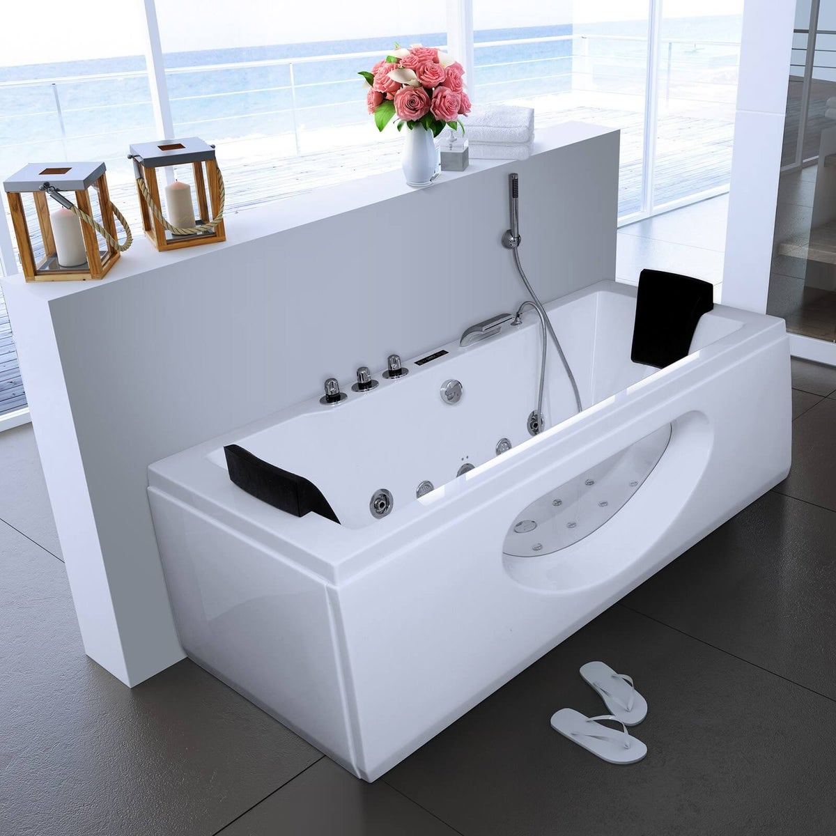 Home Deluxe - Whirlpool - LAGUNA M - Wit, Afmetingen: 180 x 90 x 55 cm - incl. radio, verwarming en lichttherapie | Hoekbad voor 2 personen, binnenwhirlpool