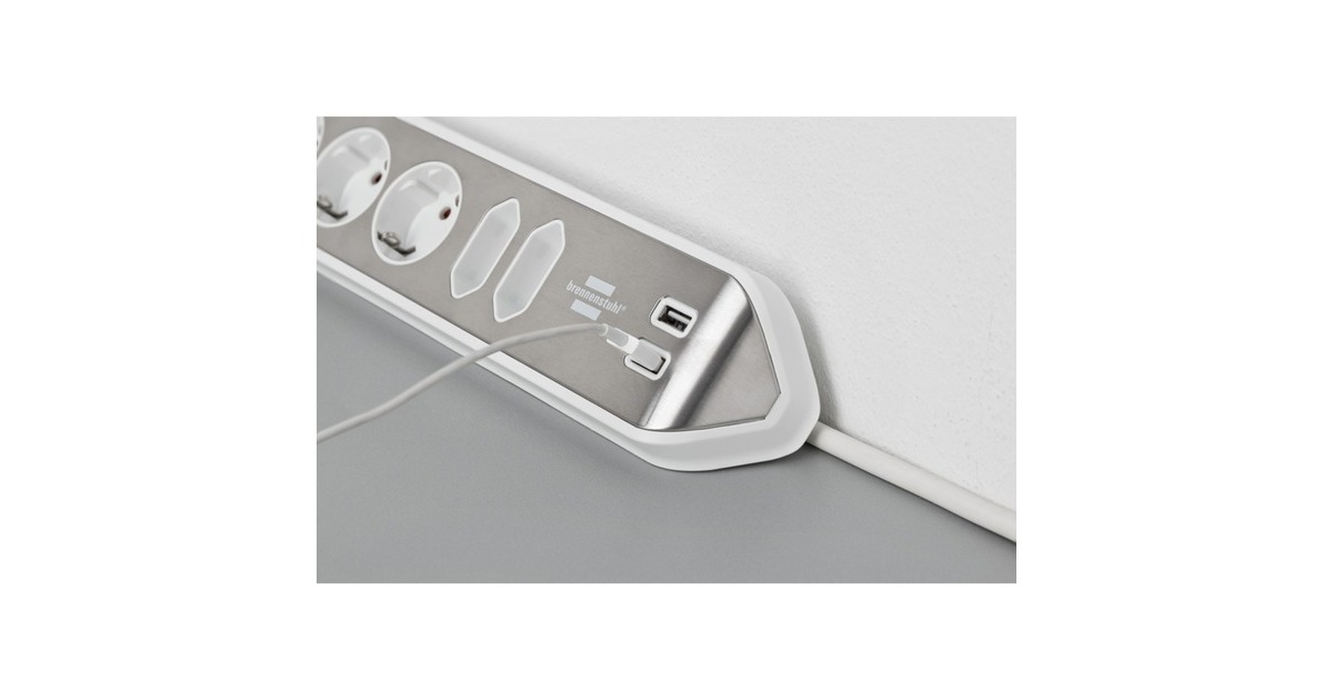 BrennenstuhlEstilo hoekstopcontact 4-voudig met USB-oplaadfunctie stekkerdoos  (Wit/roestvrij staal)