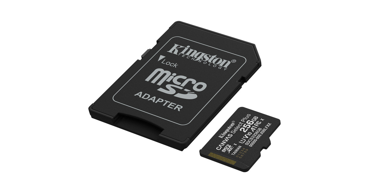 KingstonCanvas Select Plus 256 GB MicroSDXC geheugenkaart  (Zwart, UHS-I U1, Class 10, V10, Incl. SD Adapter)