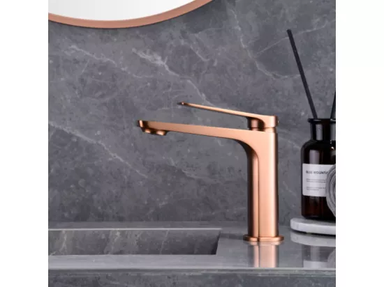 Robinet Mitigeur de Lavabo anti-calcaire Bec Bas Or Rose Cuivré IMEX NAPOLES BDN047-1ORC