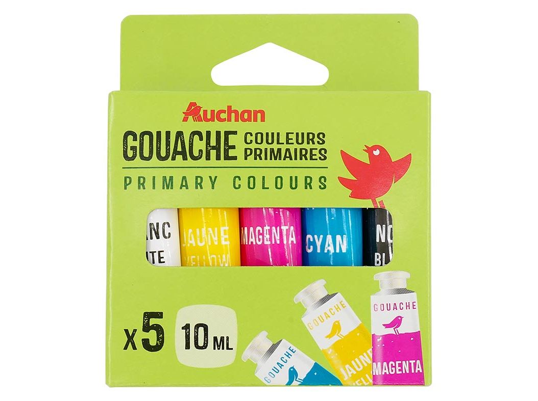 CONJUNTO DE 5 GUACHES COM CORES PRIMÁRIAS AUCHAN 10ML