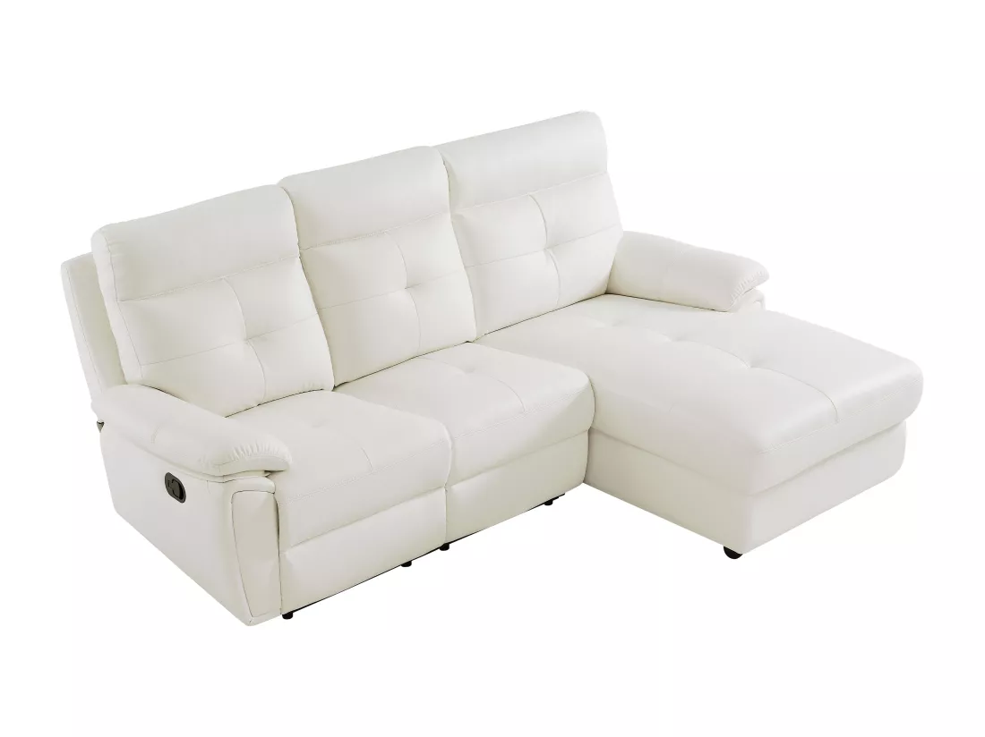 Canapé d'angle droit relax en cuir blanc VINETA