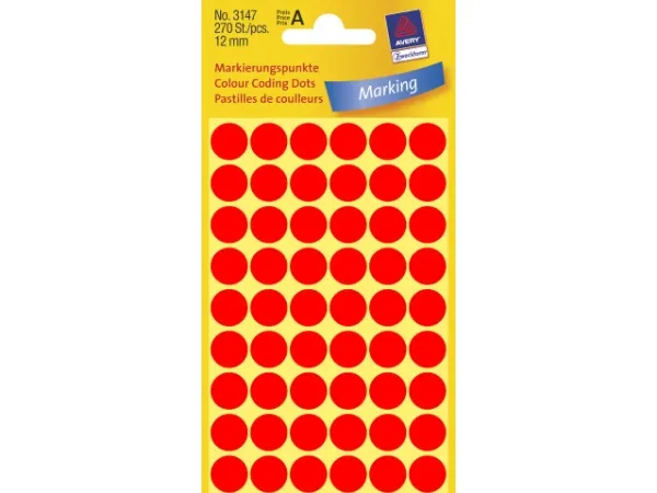 Etiket Avery Zweckform neonrød Ø12 mm - (5 ark x 54 stk.)