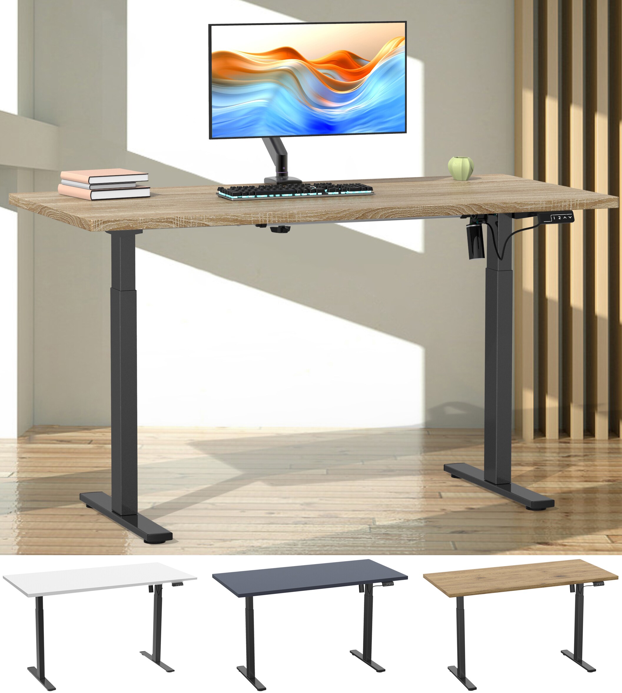 VCM Höhenverstellbarer Schreibtisch stufenlos elektrisch höhenverstellbar Lona 140x80 Schwarz