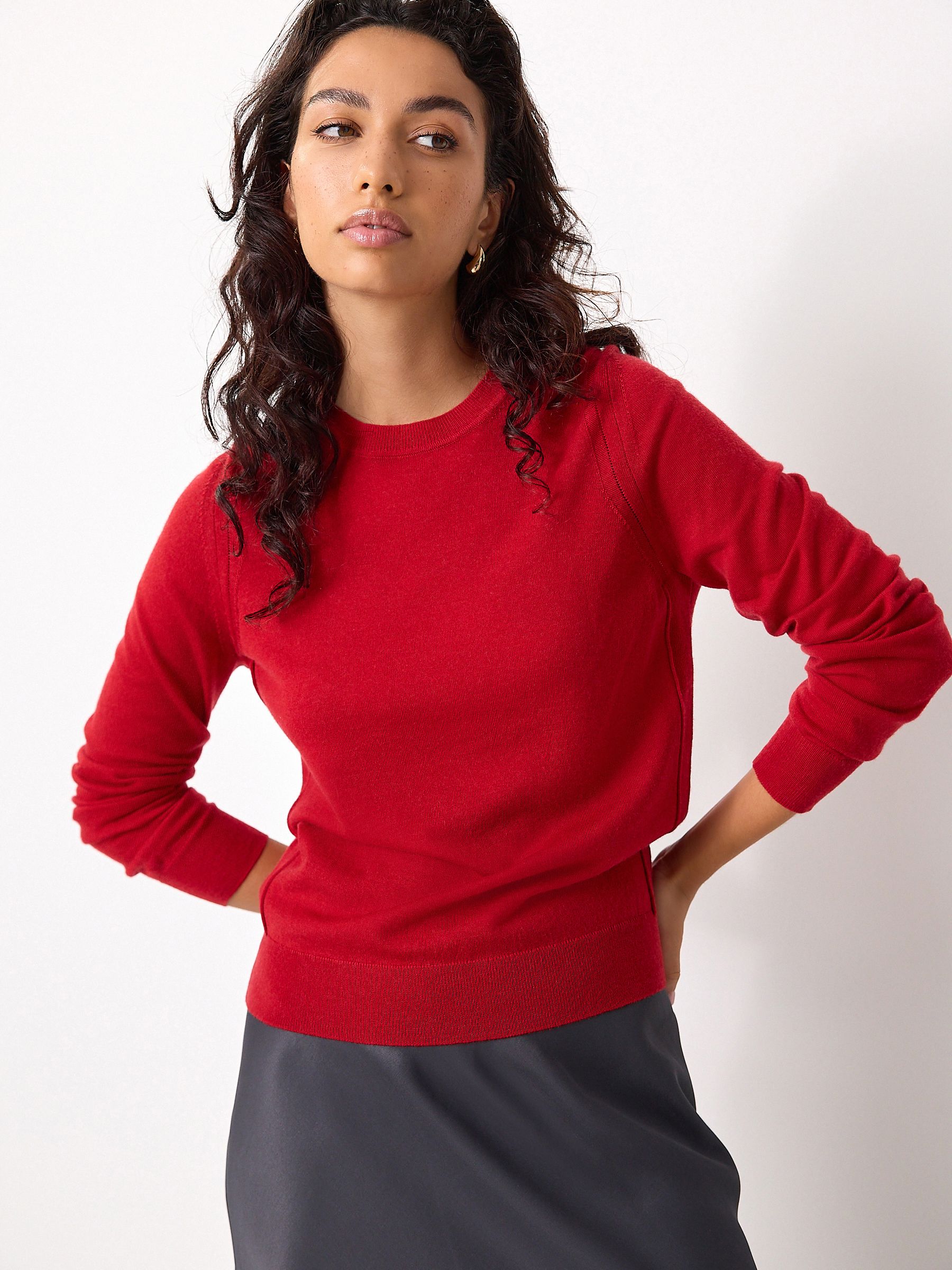 Rood - 100% Merinowol N.Premium lange mouwen trui met ronde hals