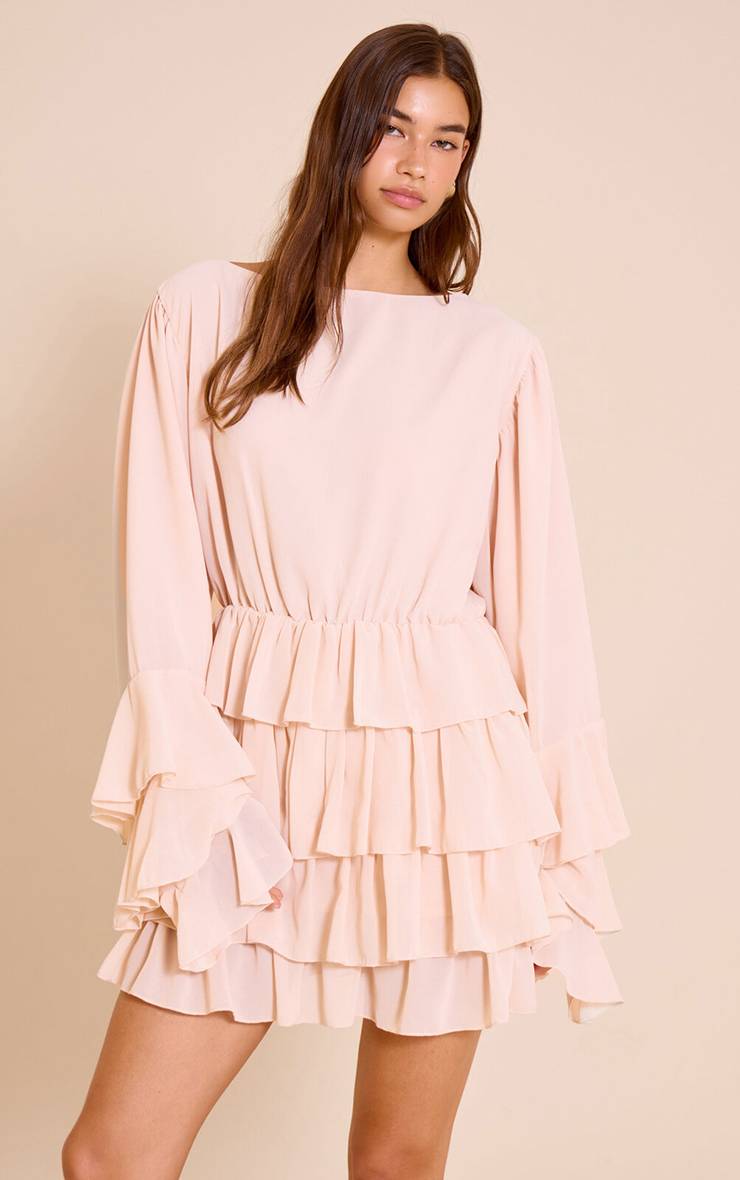 Rose Pâle Robe Droite À Col Bateau Dos Nu Avec Détails À Volants