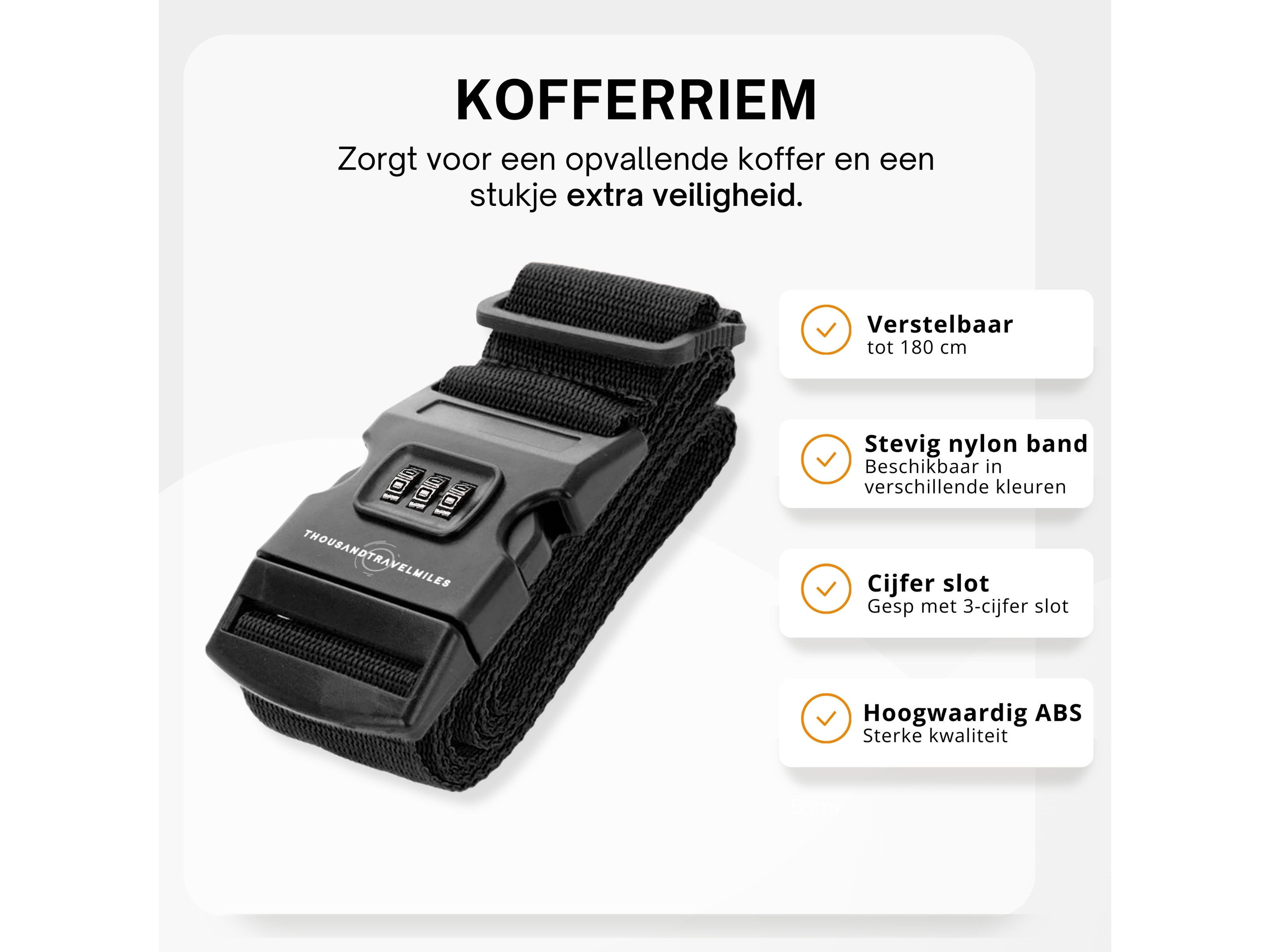 Thousandtravelmiles kofferriem met cijferslot - Black