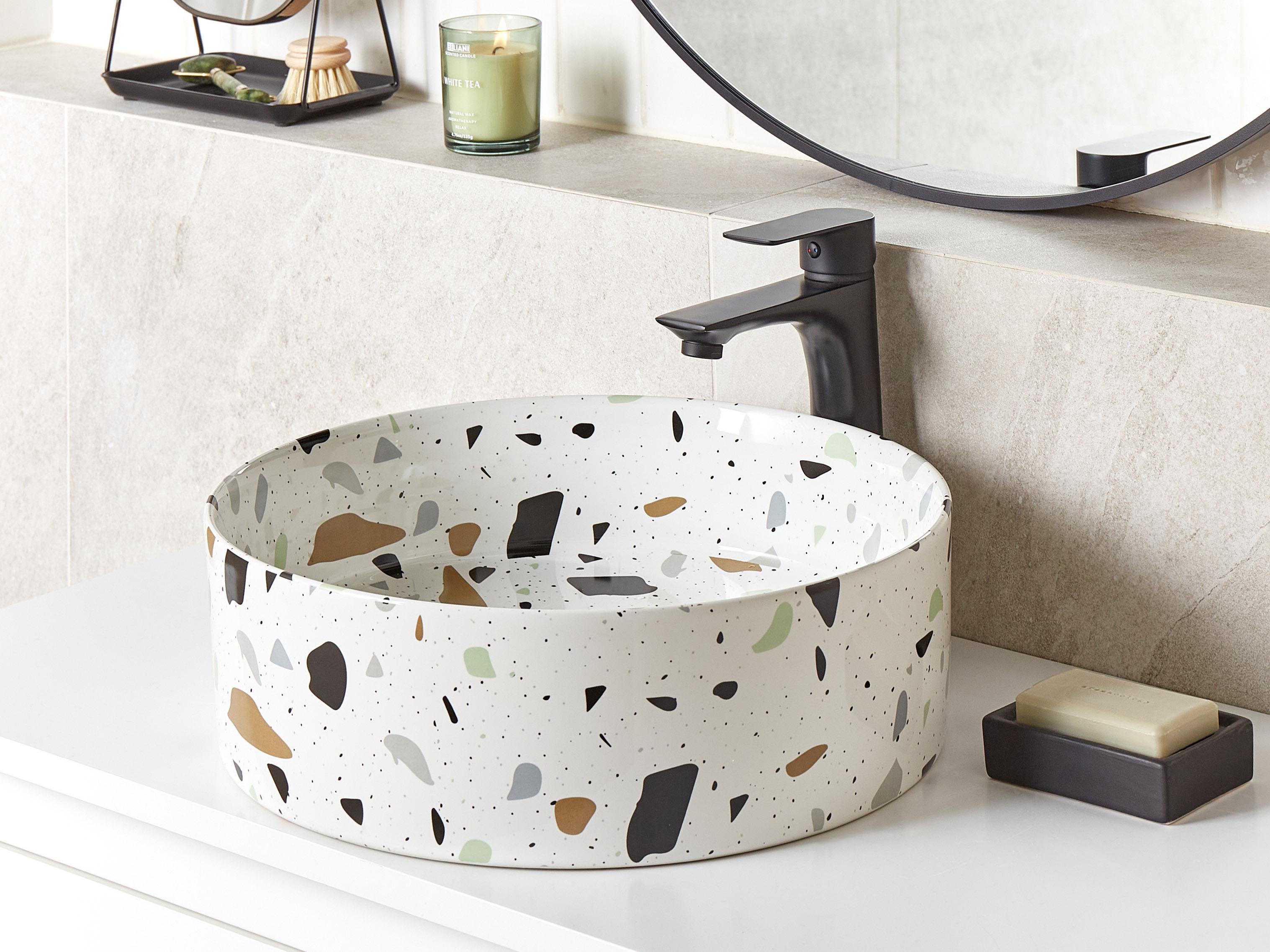 Wastafel voor aanrechtblad NULES ⌀ 40 cm Keramiek Wit terrazzo