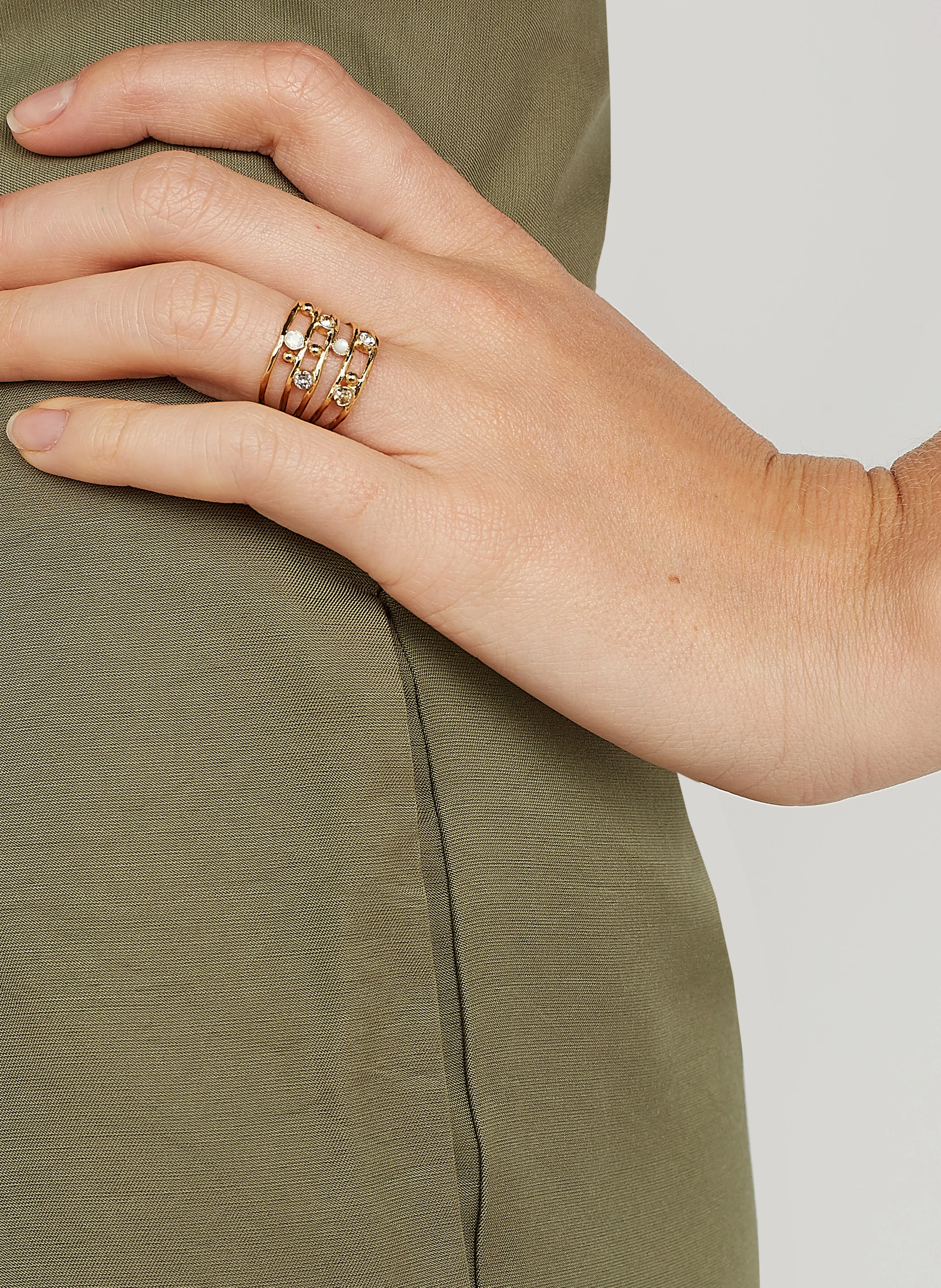 Bague multi rangs avec cristaux | Blanc