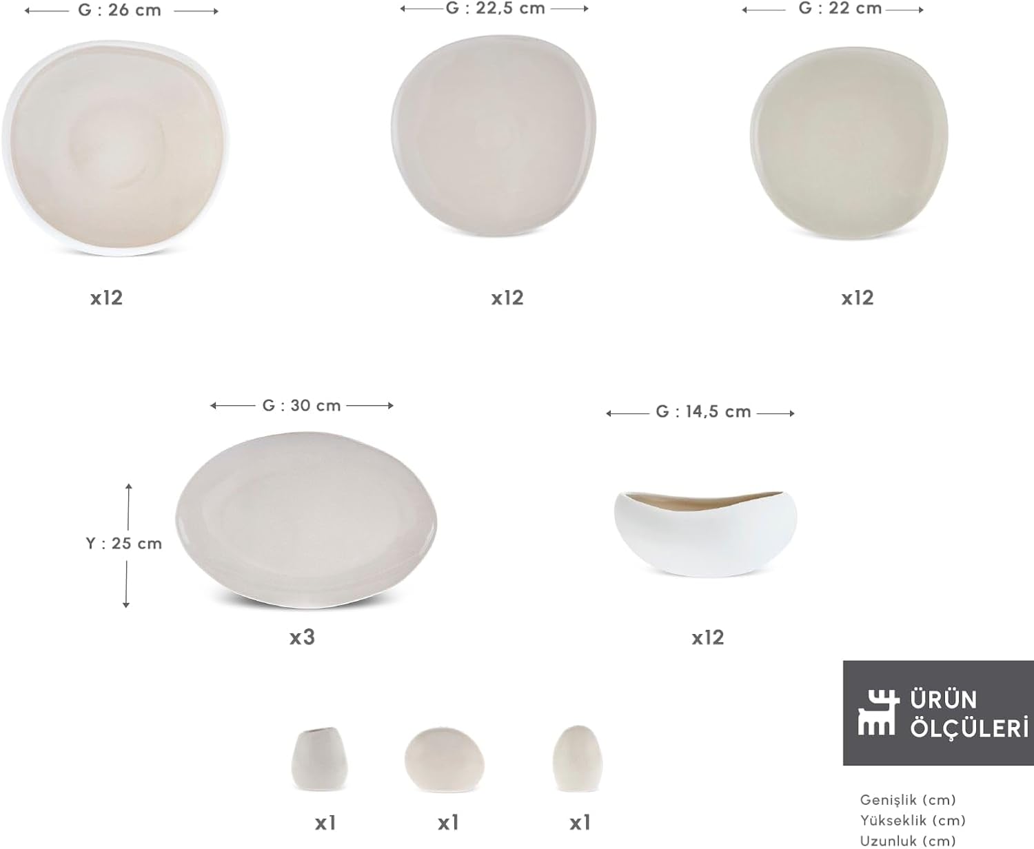 Karaca Earth Collection New Cupid 55-teiliges Steinzeug-Geschirrset für 12 Personen, Cremefarbene Teller- und Schüssel-Set, spülmaschinen- und gefrierschrankfest, Komplettes Geschirrset