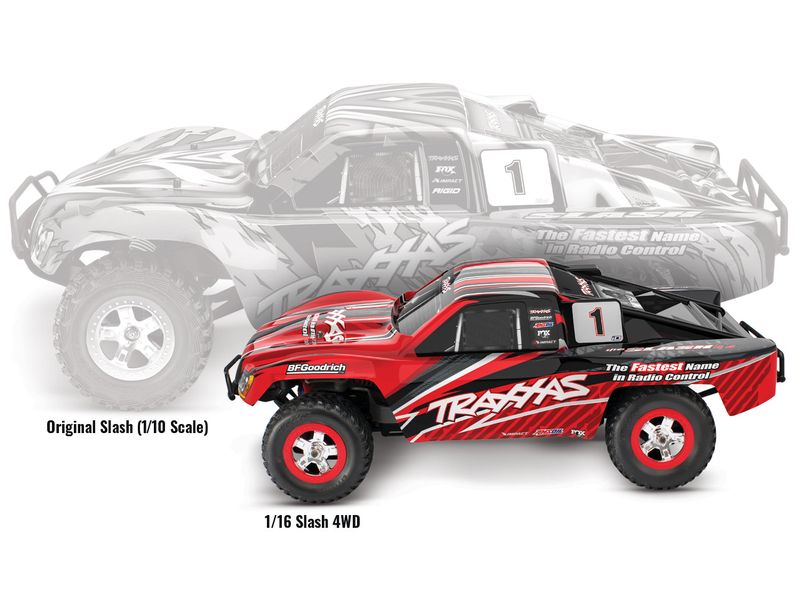 Traxxas Short Course Truck Slash 4x4 Titan Rot, RTR, 1:16 Kleiner SCT mit Allradantrieb und 550er Brushed Motor