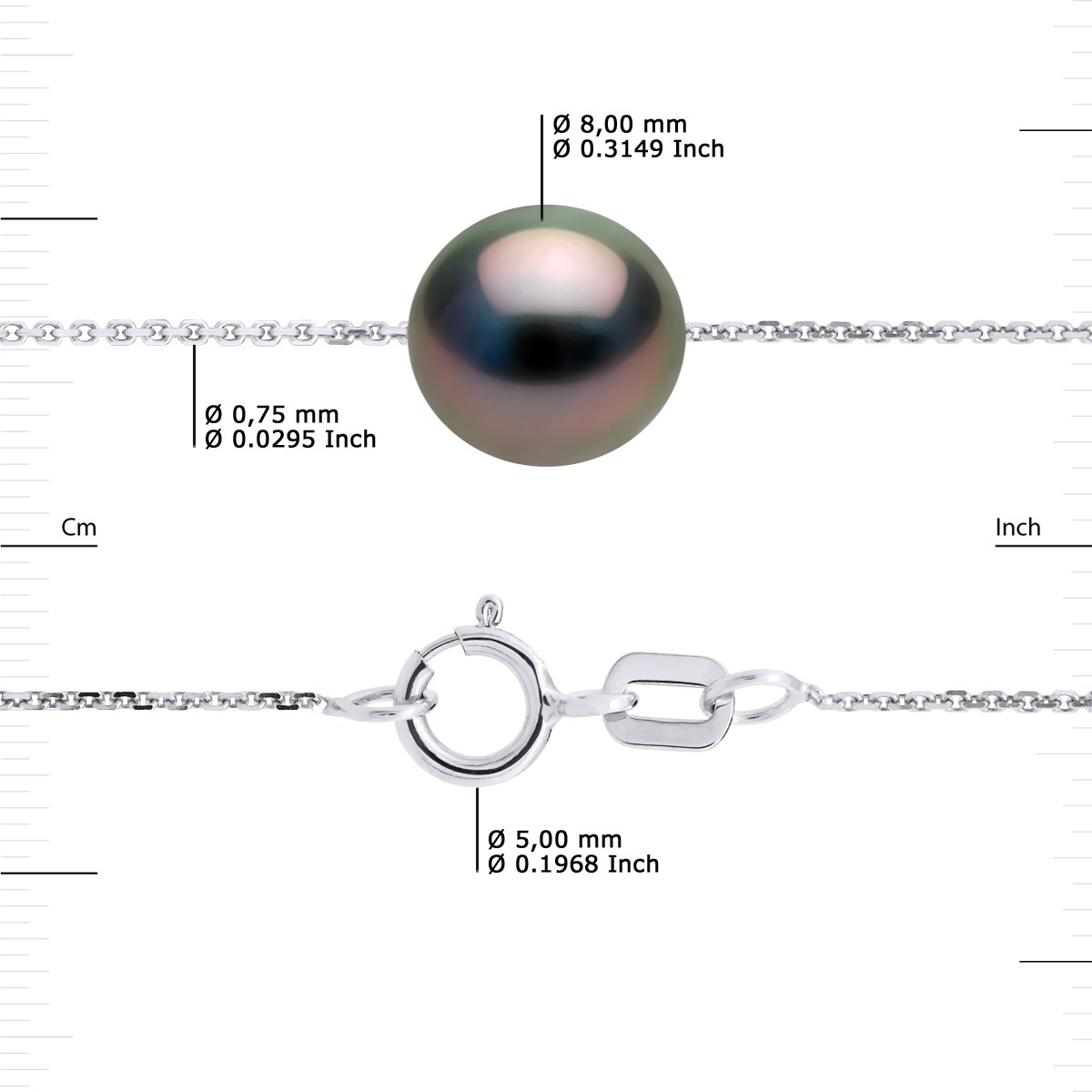 Collier Perle de Tahiti Ronde 8-9 mm Chaîne Forçat Argent 925