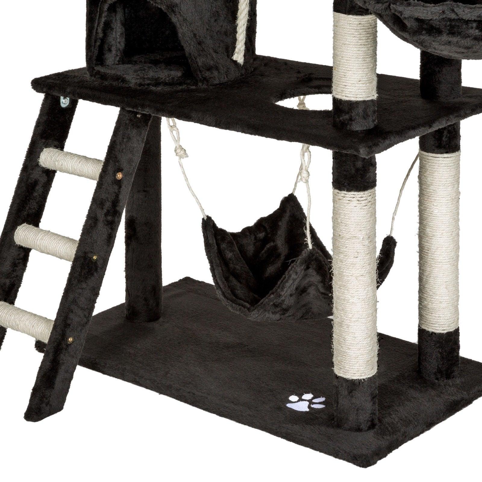 Arbre à chat griffoir grattoir niche jouet animaux peluché noir 141 cm
