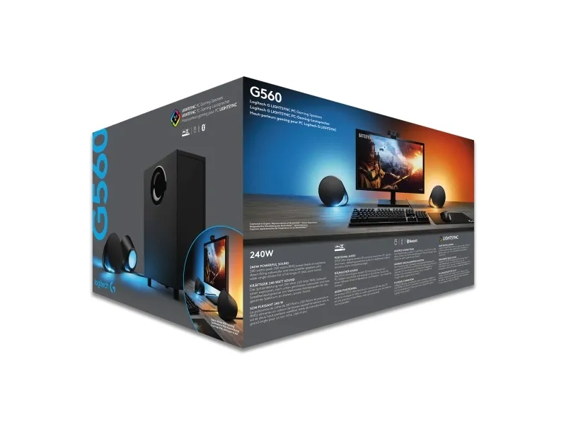 Logitech G560 - Højttalersystem - til PC - 2.1-kanal - trådløs - Bluetooth - USB - 120 Watt (Total)