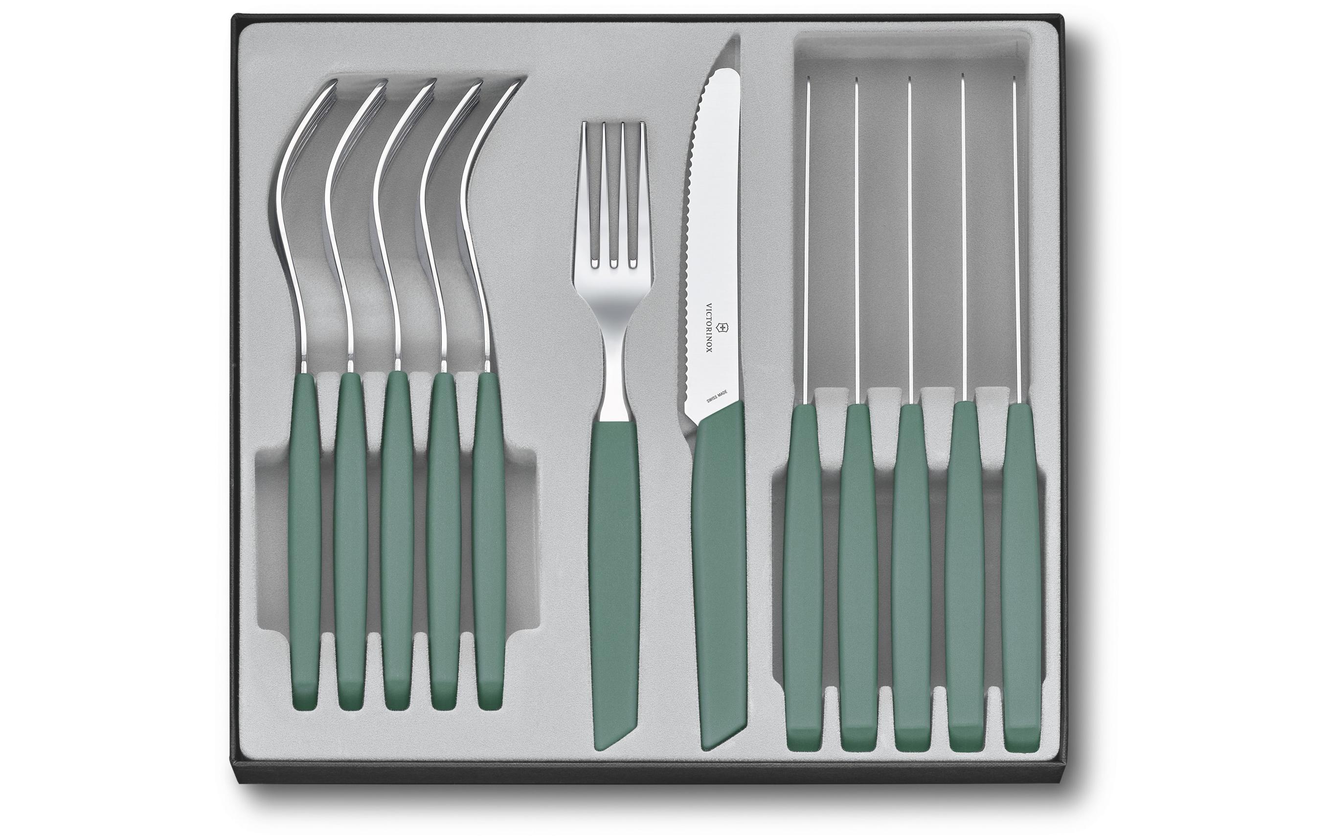 Besteck-Set Swiss Modern 12-teilig, SalbeigrünTafelbesteck-Set mit Kunststoffgriffen
