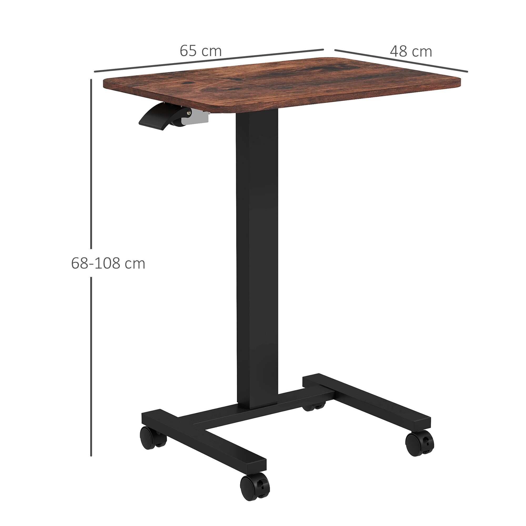 Vinsetto Höhenverstellbarer Rolltisch mit Rollen braun 65L x 48B x 68-108H cm