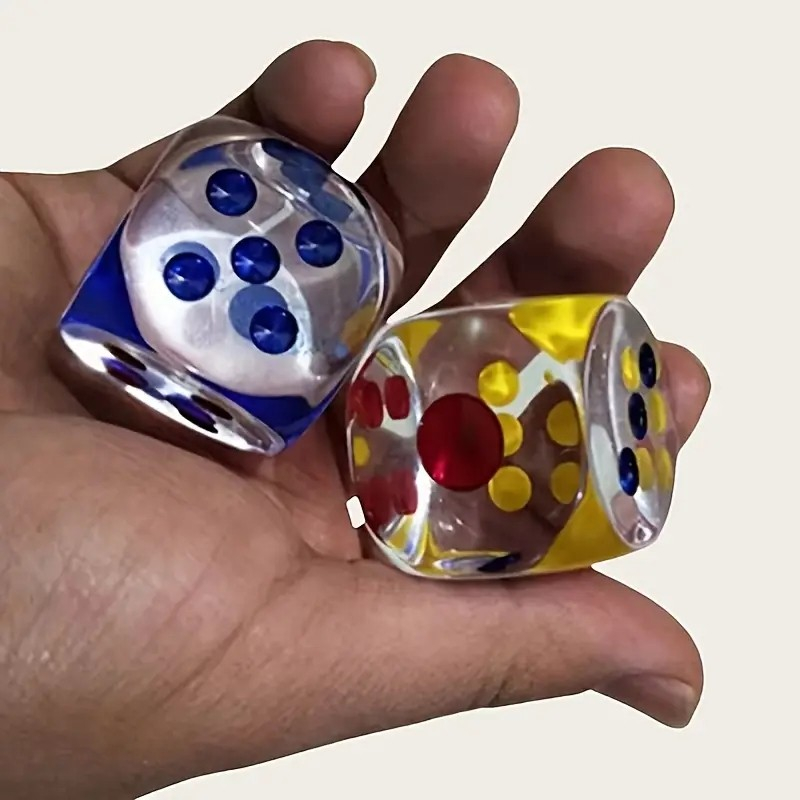 (2er Set) 30x30mm XL Acryl Würfel Spiel Zubehör Party Cube Würfelspiel - Transparent / Bunt