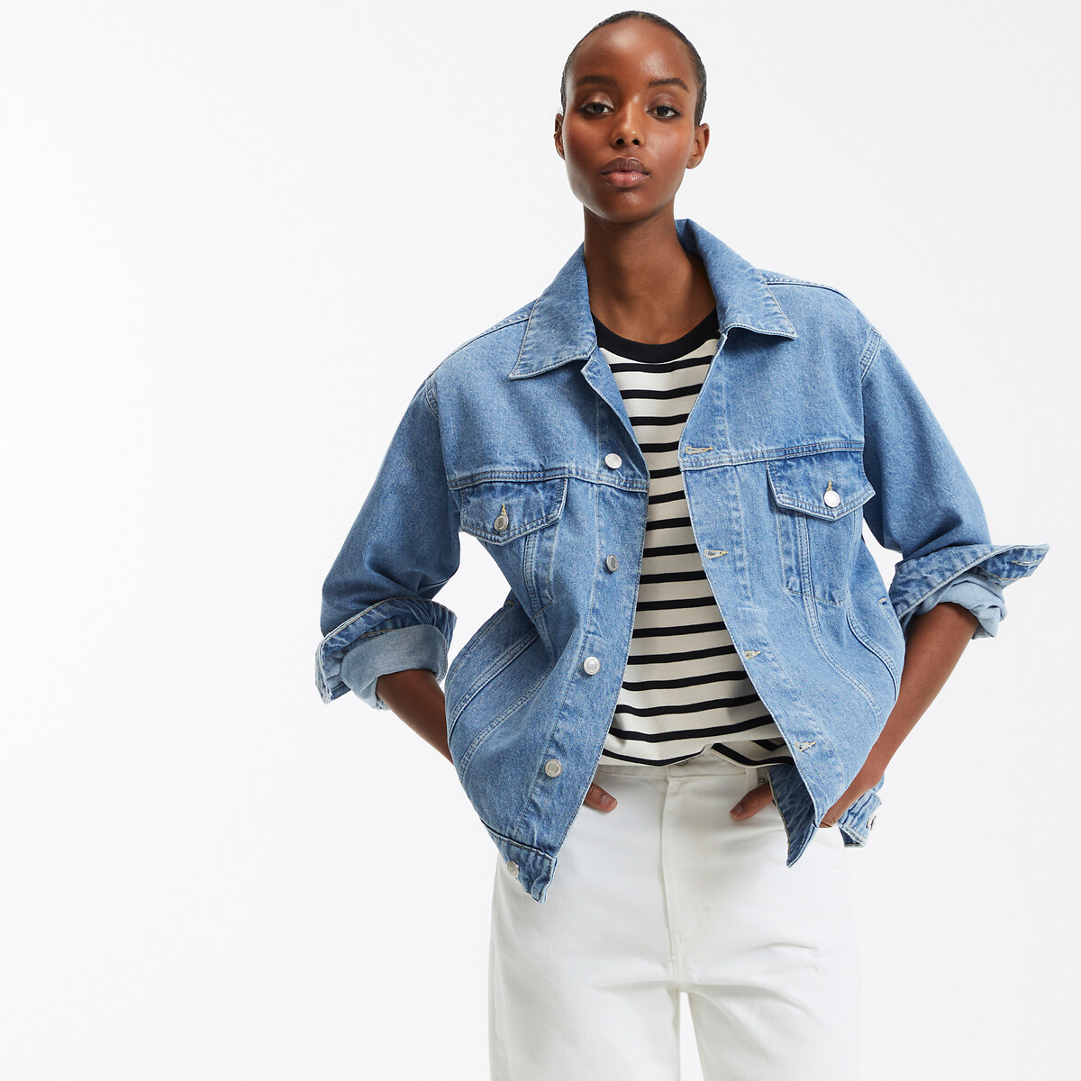 COLEÇÕES LA REDOUTE<br>Colete jeans oversized com botões